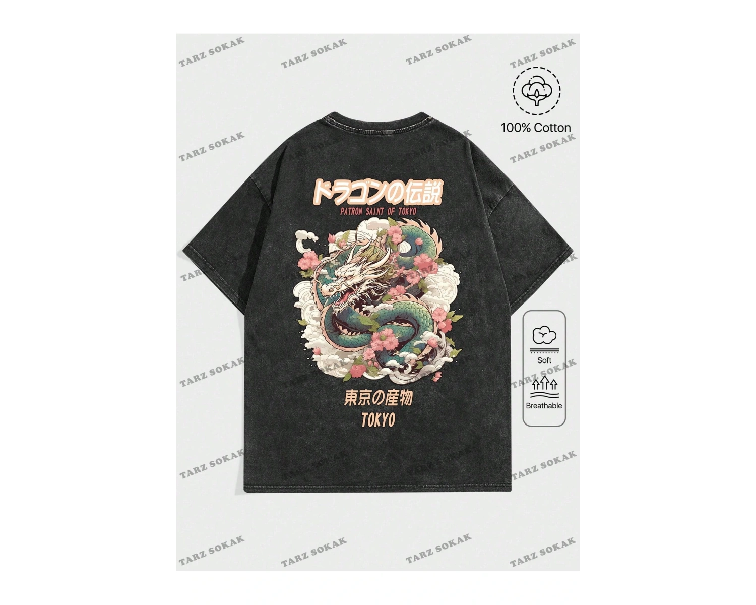 KOD Trend Anime erkek Anime Ejderha Baskı Yuvarlak Yaka Tişört, İlkbahar ve Yaz Aylarında Günlük