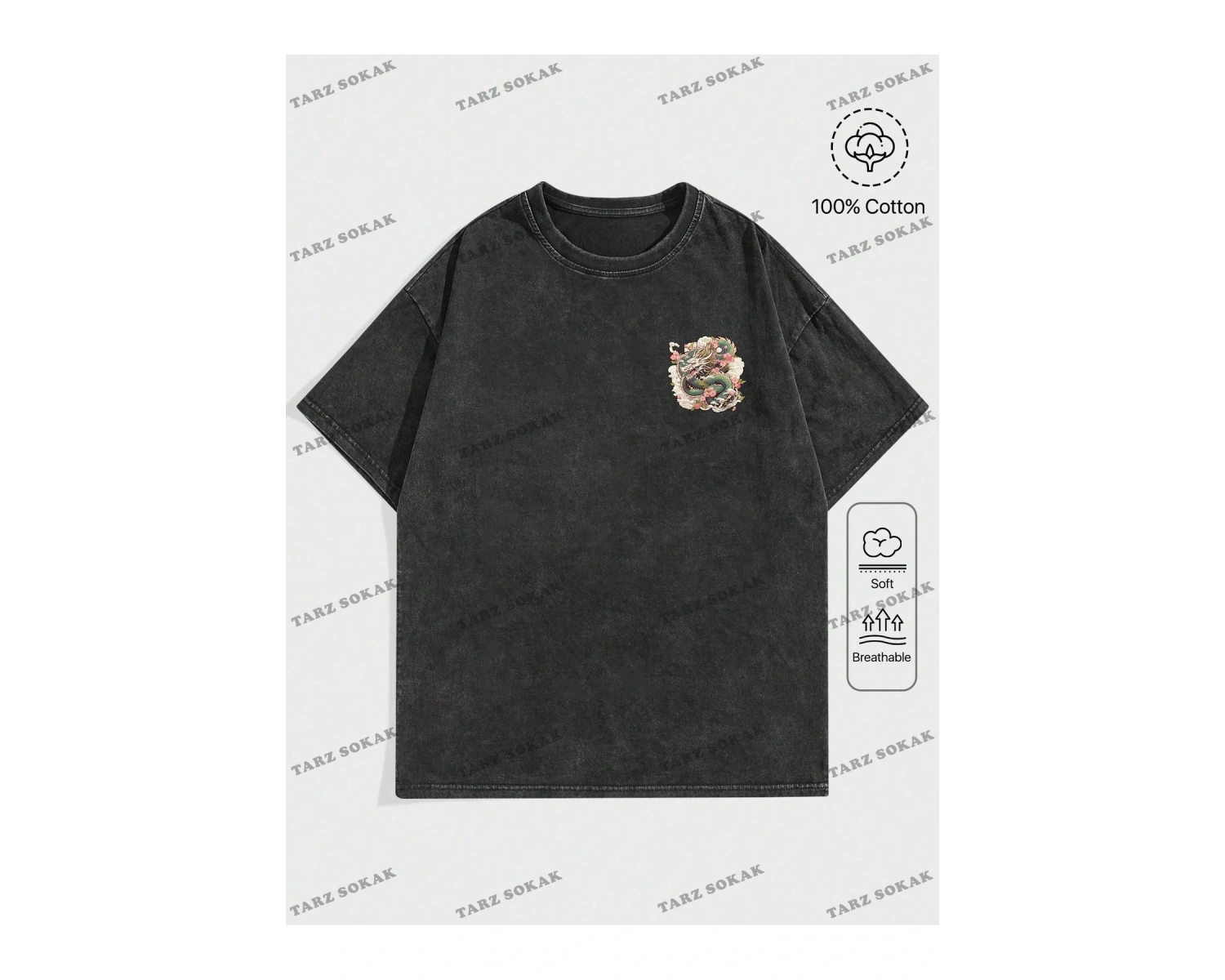 KOD Trend Anime erkek Anime Ejderha Baskı Yuvarlak Yaka Tişört, İlkbahar ve Yaz Aylarında Günlük