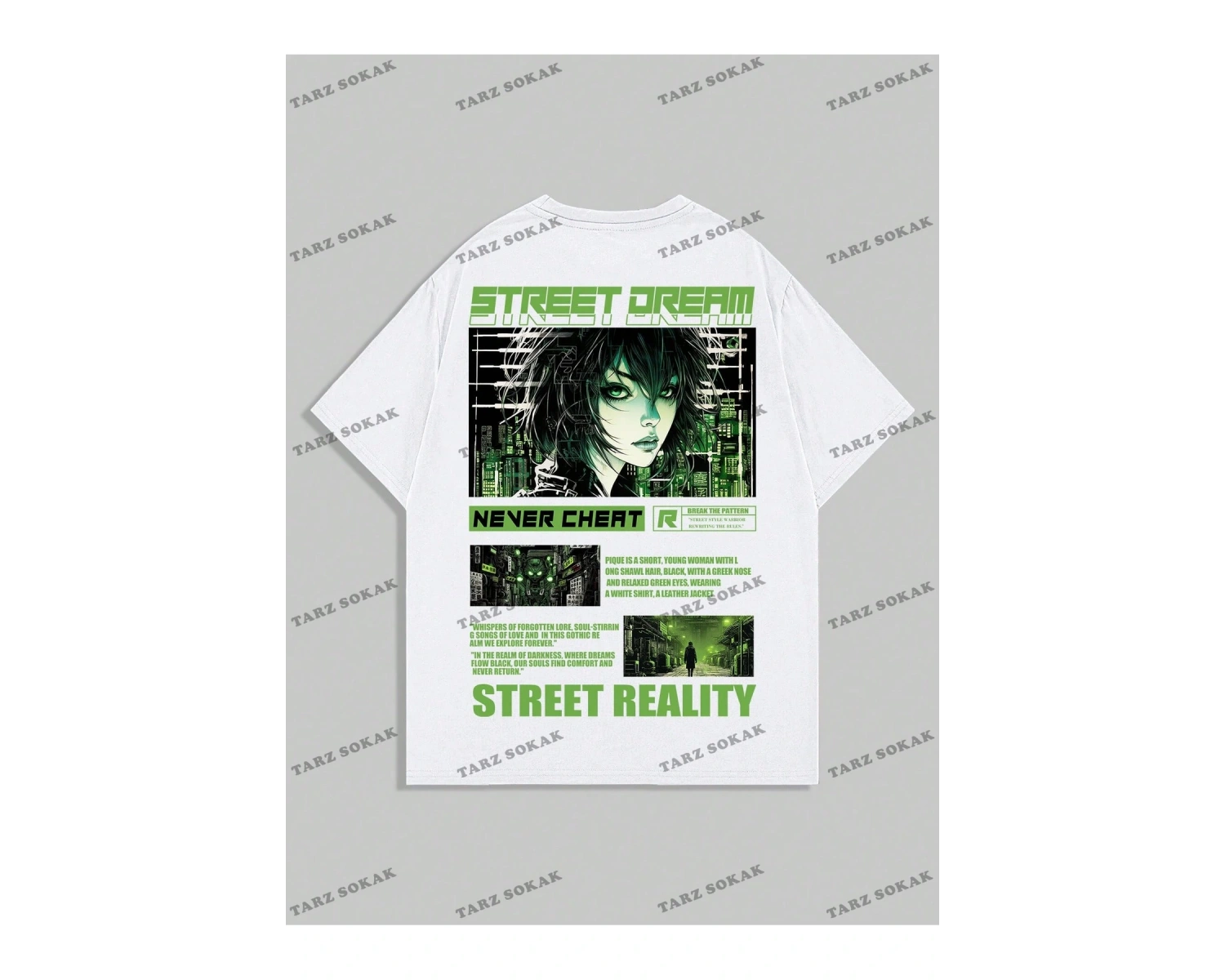 KOD Trend Anime Erkekler Beyaz Karikatür Baskılı Sırt Tasarımlı Kısa Kollu Tişört