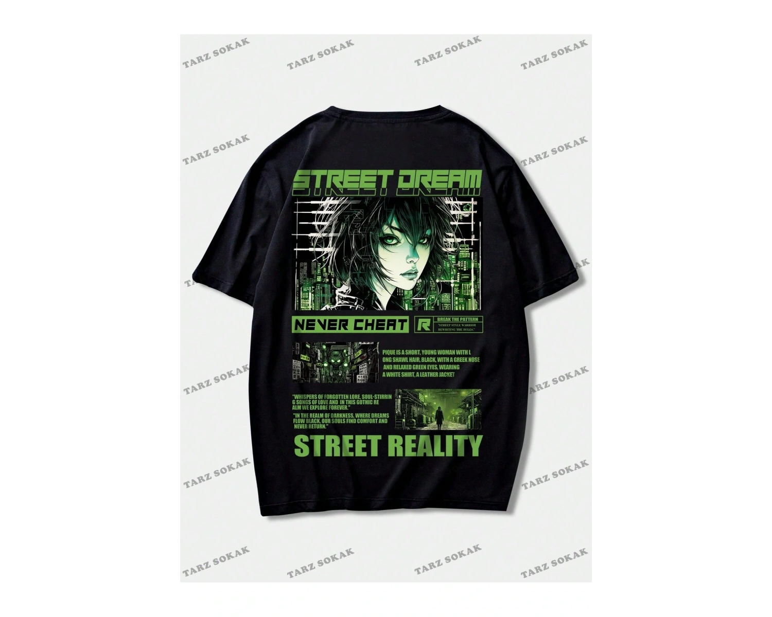 KOD Trend Anime Erkekler Beyaz Karikatür Baskılı Sırt Tasarımlı Kısa Kollu Tişört