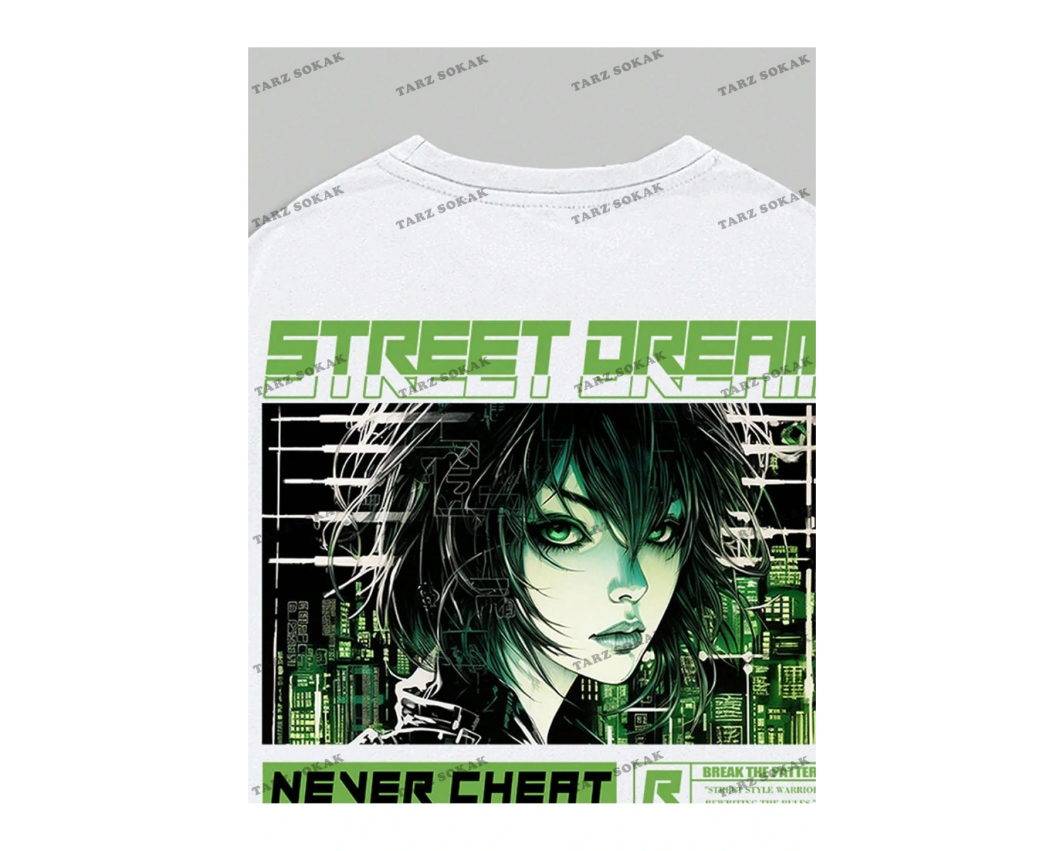 KOD Trend Anime Erkekler Beyaz Karikatür Baskılı Sırt Tasarımlı Kısa Kollu Tişört