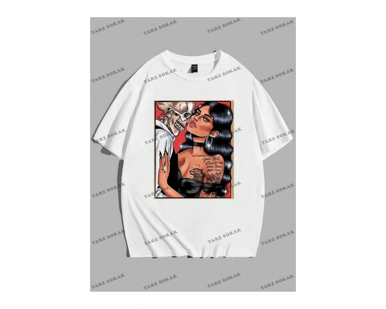 KOD Trend Ashley Baxter EMRG Erkek Pamuk Kafatası ve Şekil Grafikli Tişört