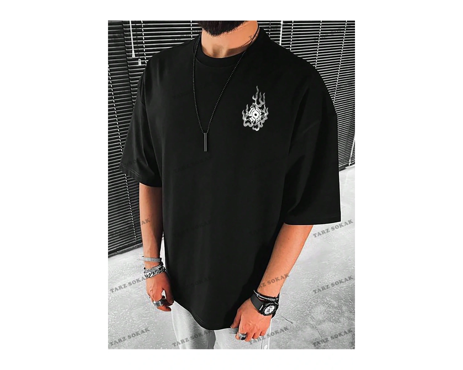 KOD Trend EMRG Erkek Ejderha Grafikli Düşük Omuz Tişörtü