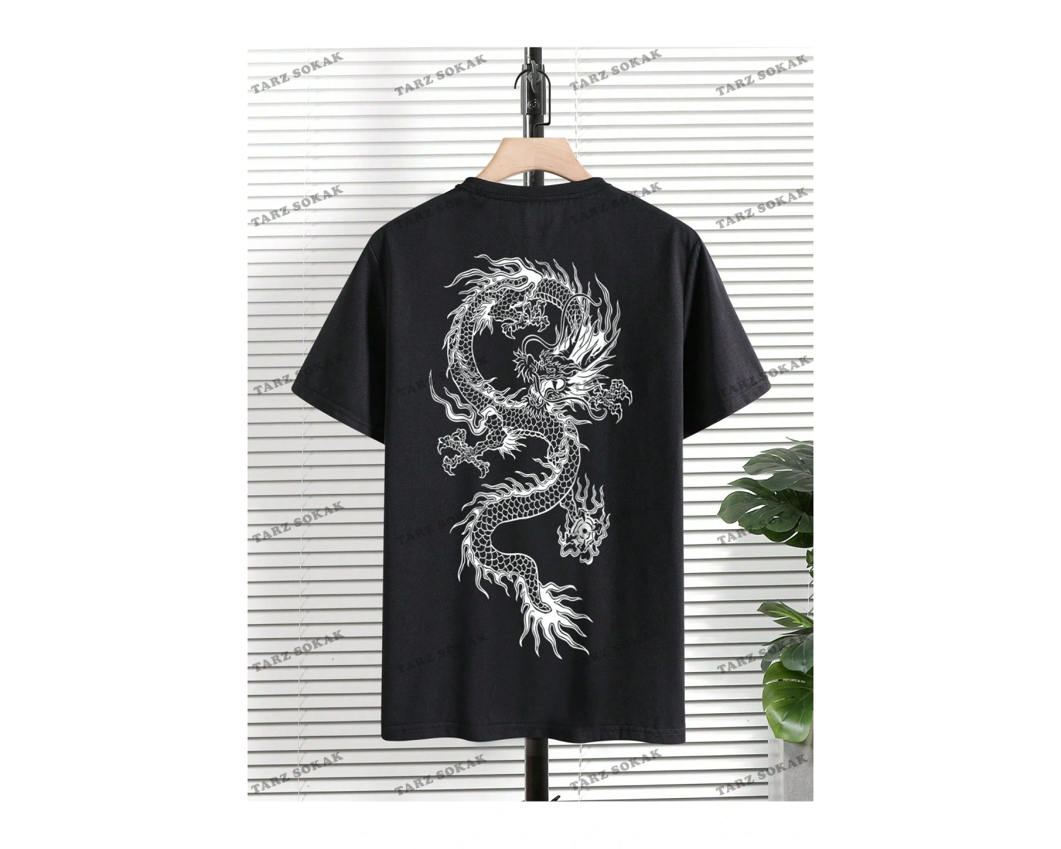 KOD Trend EMRG Erkek Ejderha Grafikli Düşük Omuz Tişörtü