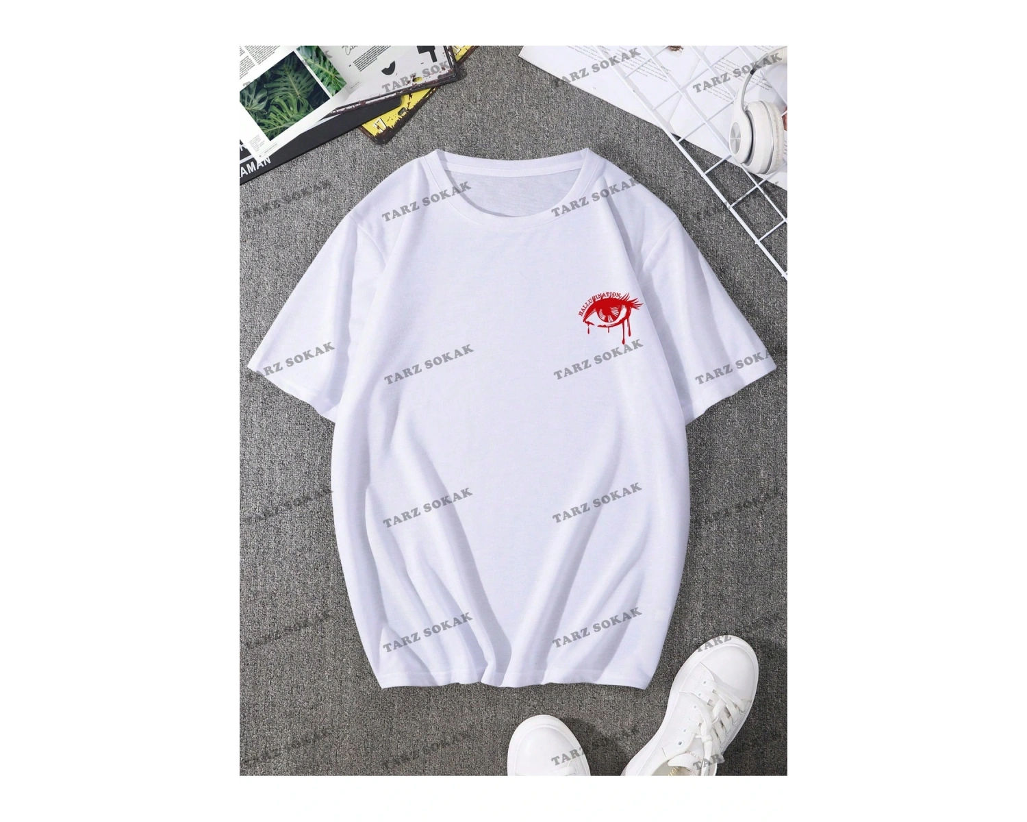 KOD Trend EMRG Erkek Göz ve Harf Grafikli Damla Omuz Tişörtü