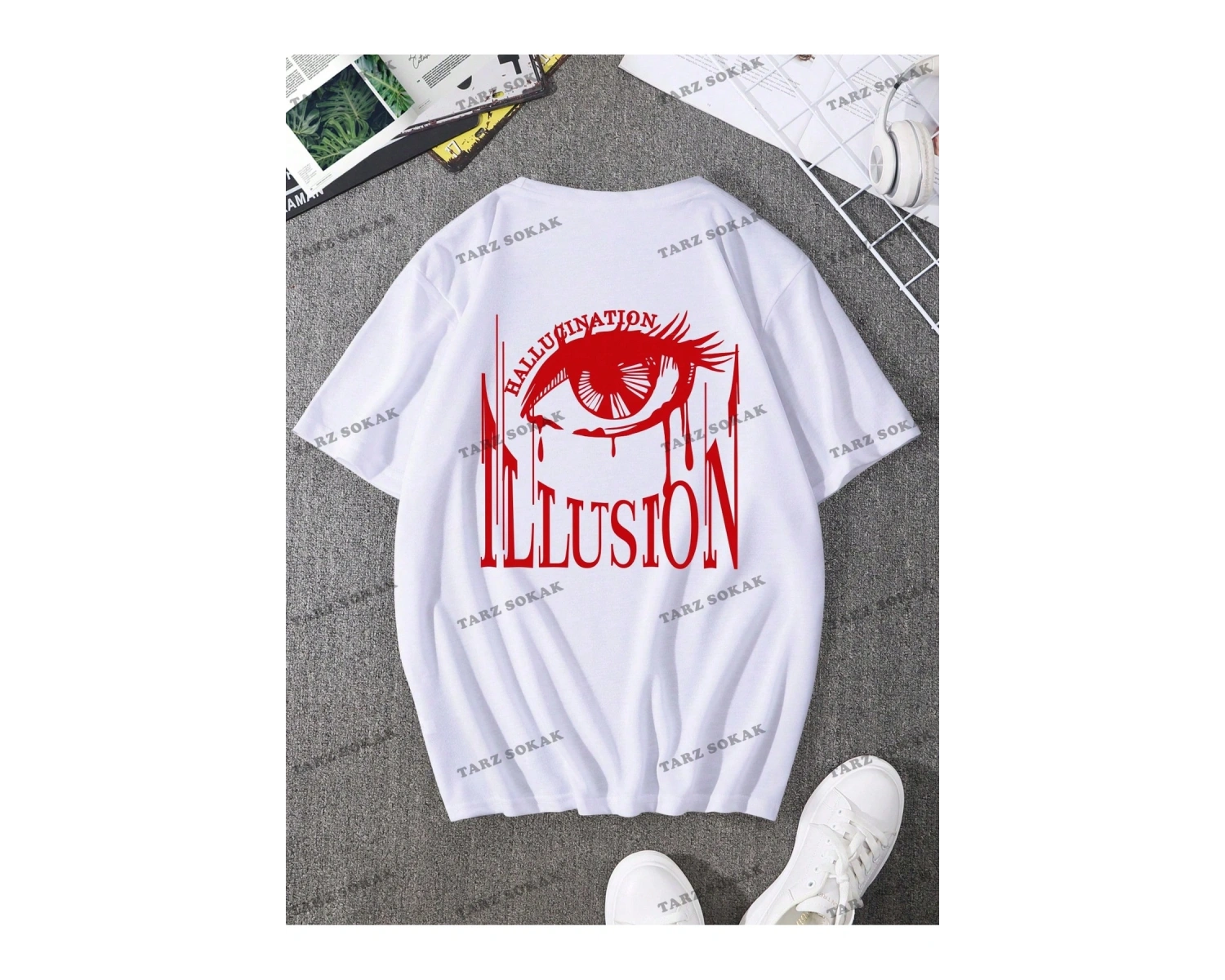 KOD Trend EMRG Erkek Göz ve Harf Grafikli Damla Omuz Tişörtü