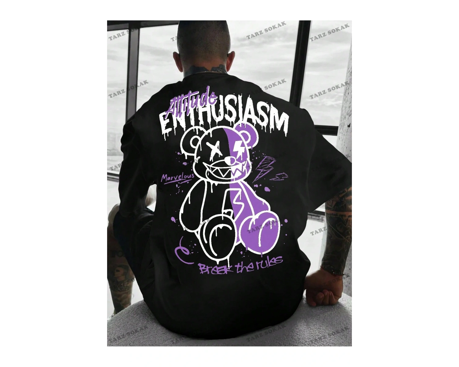 KOD Trend EMRG Erkek Harfli ve Teddy Bear Baskılı Yuvarlak Yaka Tişört