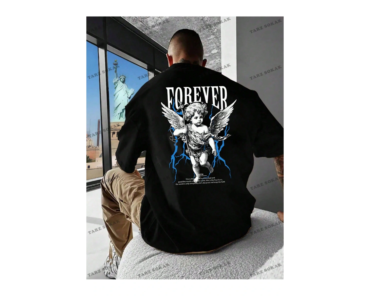 KOD Trend EMRG Erkek Melek Desenli Yuvarlak Yaka Tişört