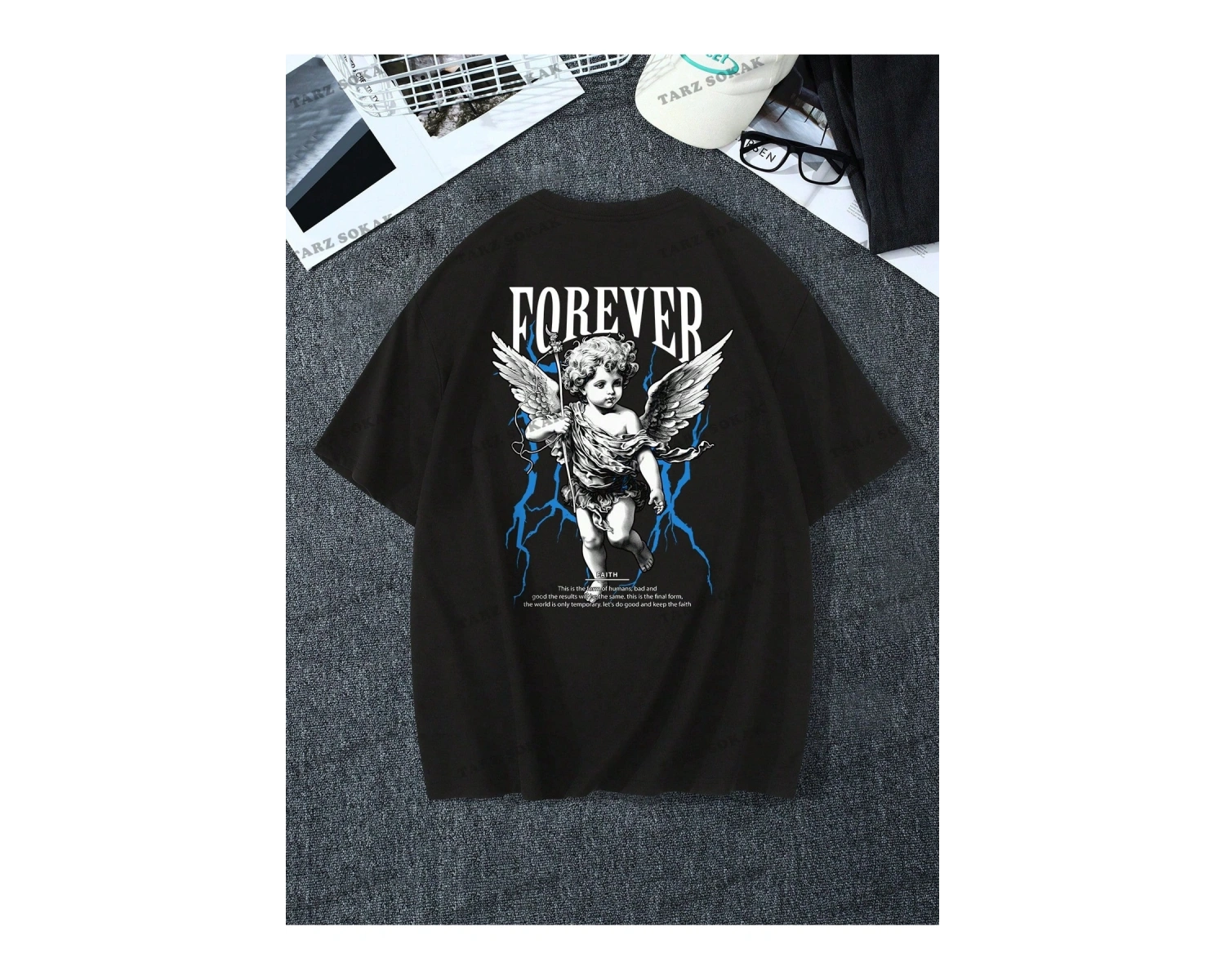 KOD Trend EMRG Erkek Melek Desenli Yuvarlak Yaka Tişört