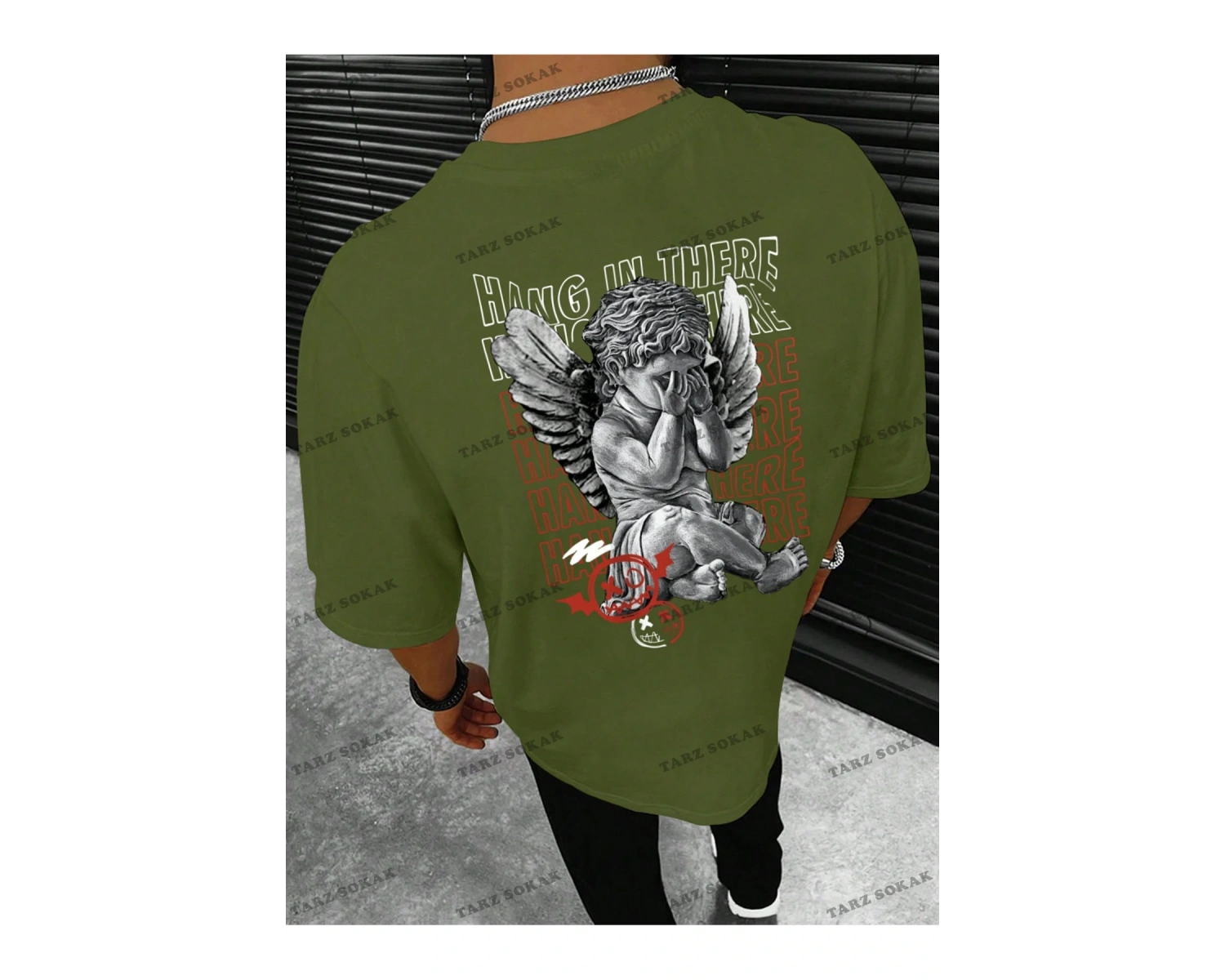 KOD Trend EMRG Erkek Melek ve Mektup Baskılı Tişört