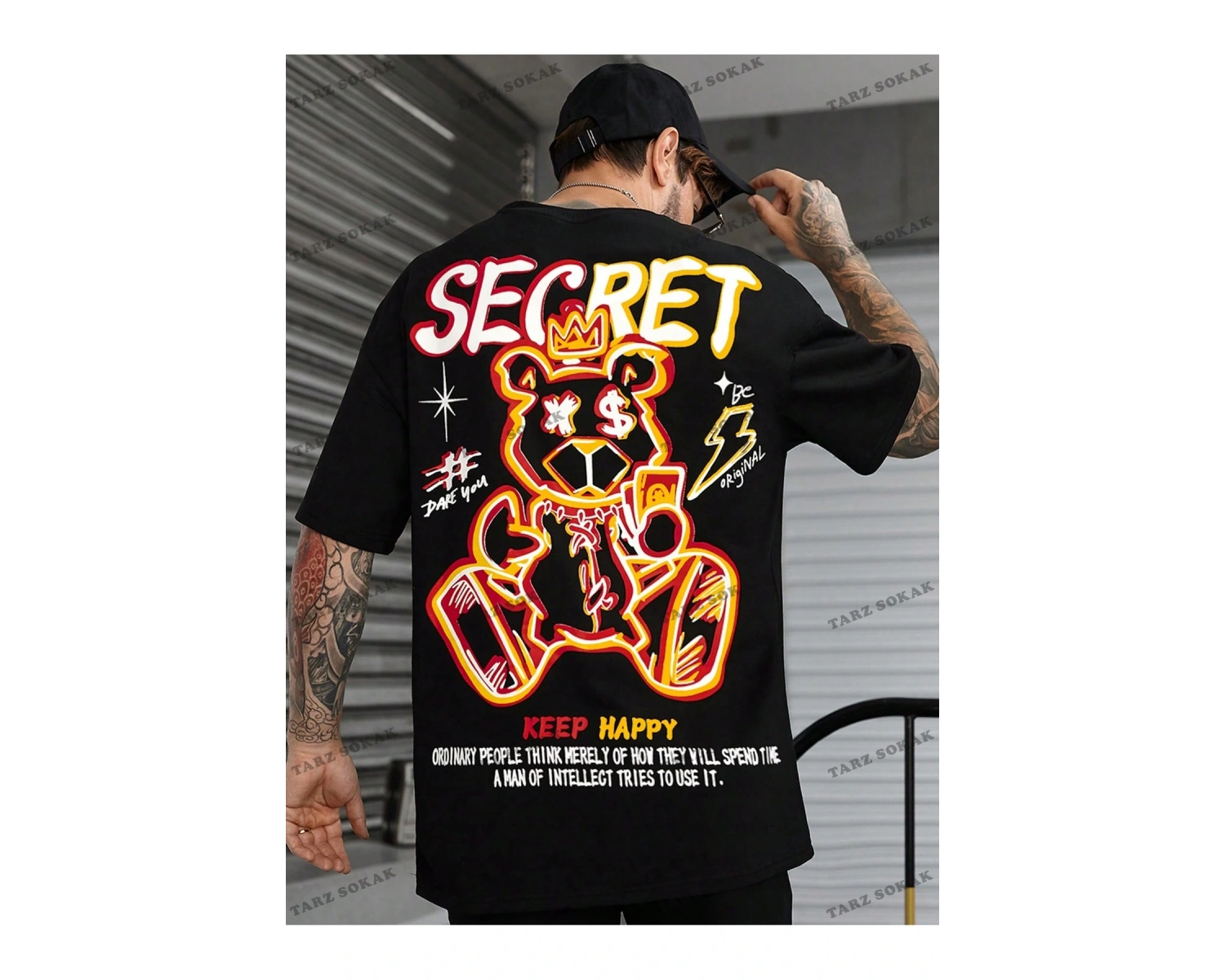 KOD Trend EMRG Erkek Sloganlı ve Karikatür Grafikli Büyük Boy Tişört