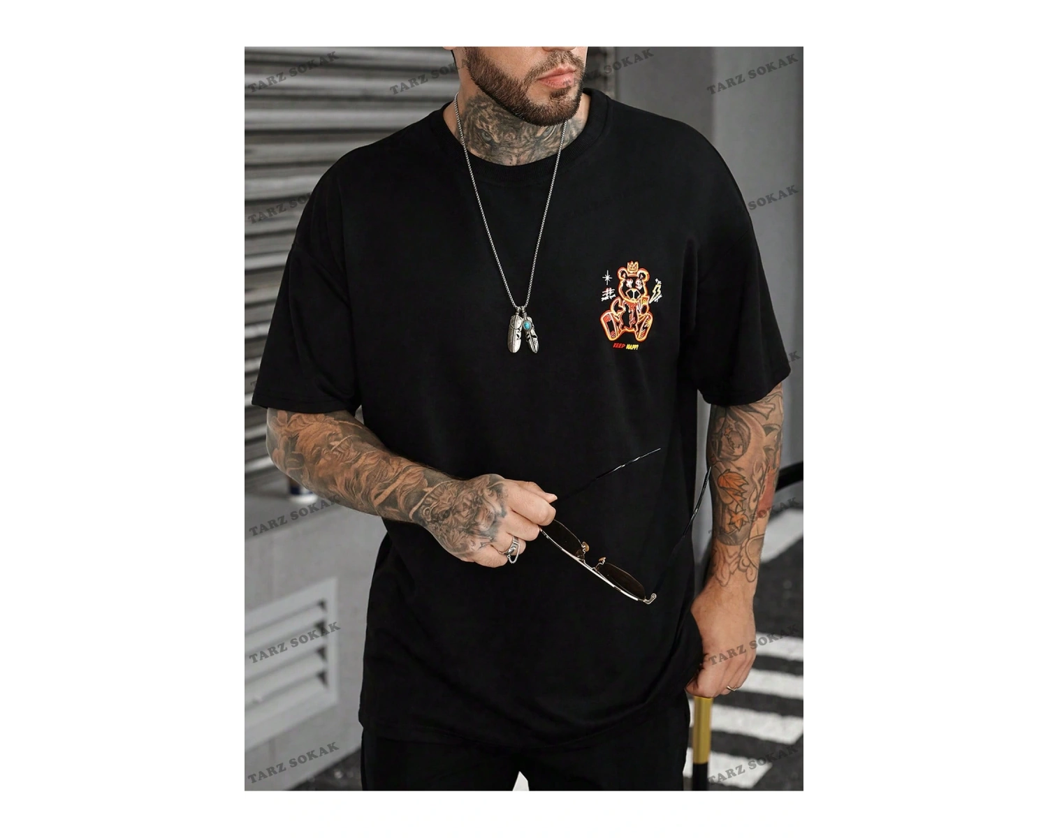 KOD Trend EMRG Erkek Sloganlı ve Karikatür Grafikli Büyük Boy Tişört