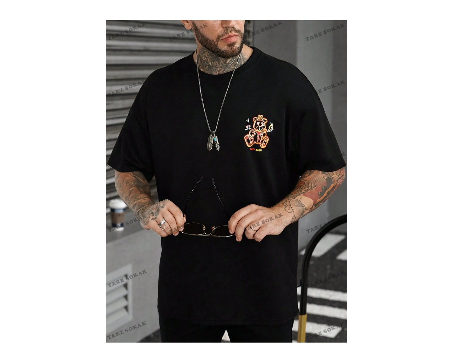 KOD Trend EMRG Erkek Sloganlı ve Karikatür Grafikli Büyük Boy Tişört