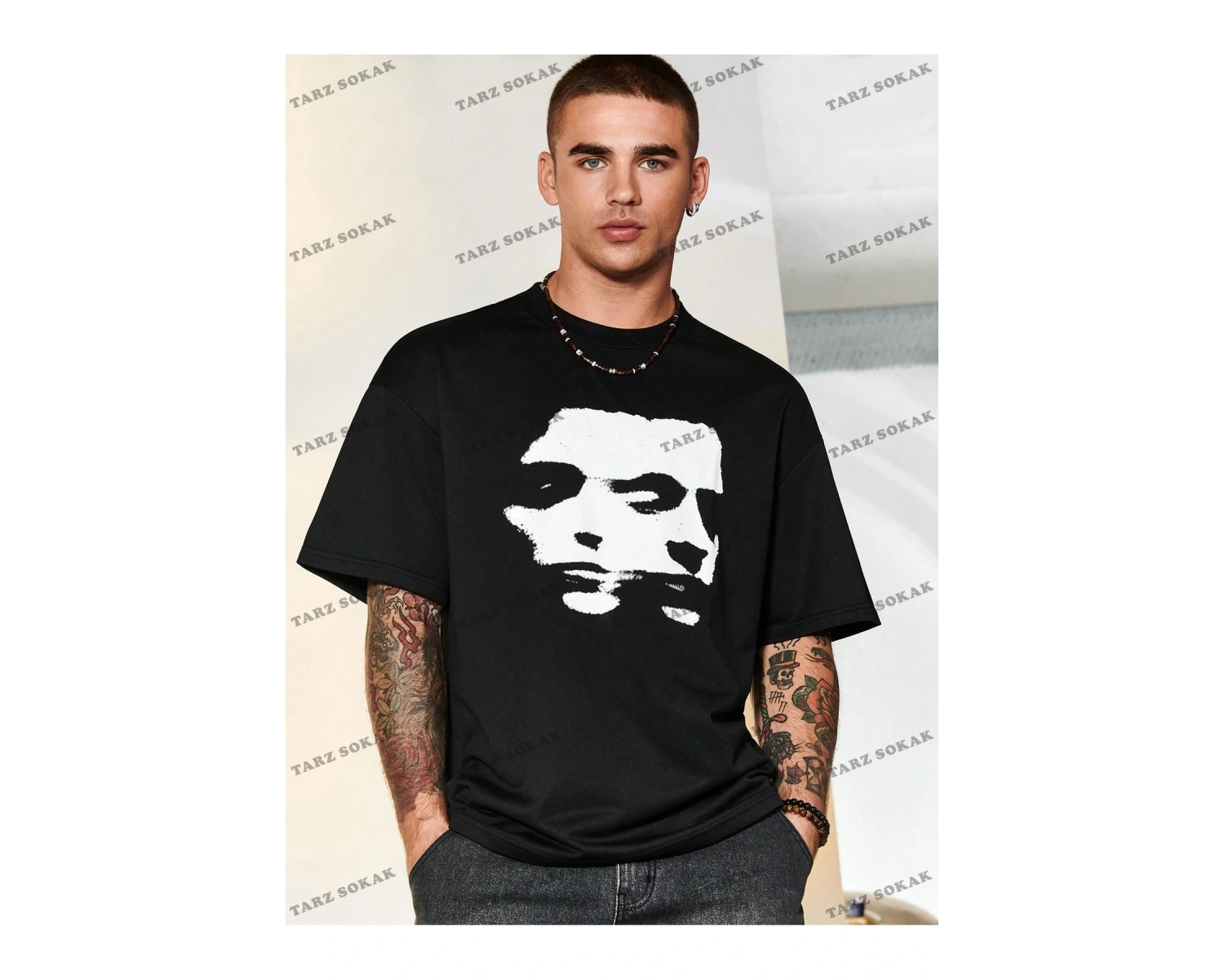 KOD Trend EMRG Loose Fit Erkek Grafik Grafik Düşük Omuz Tişört