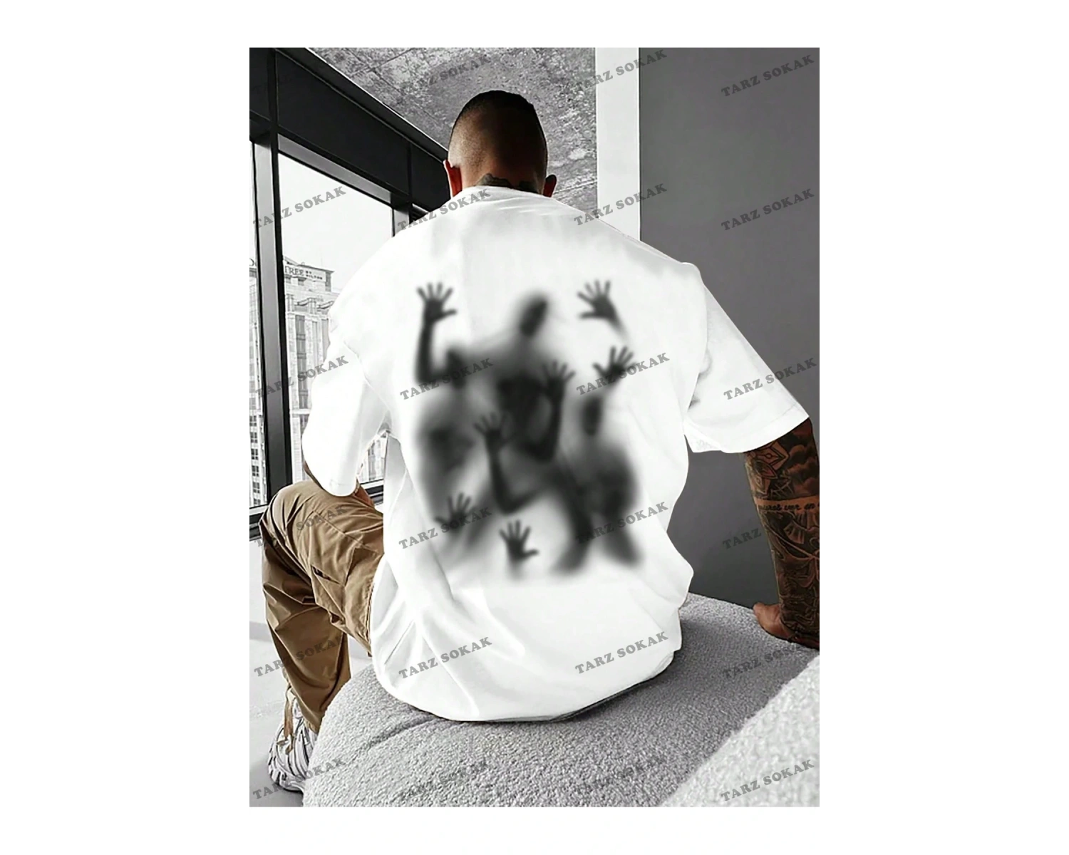 KOD Trend EMRG Loose Fit Erkek Grafik Grafik Düşük Omuz Tişört