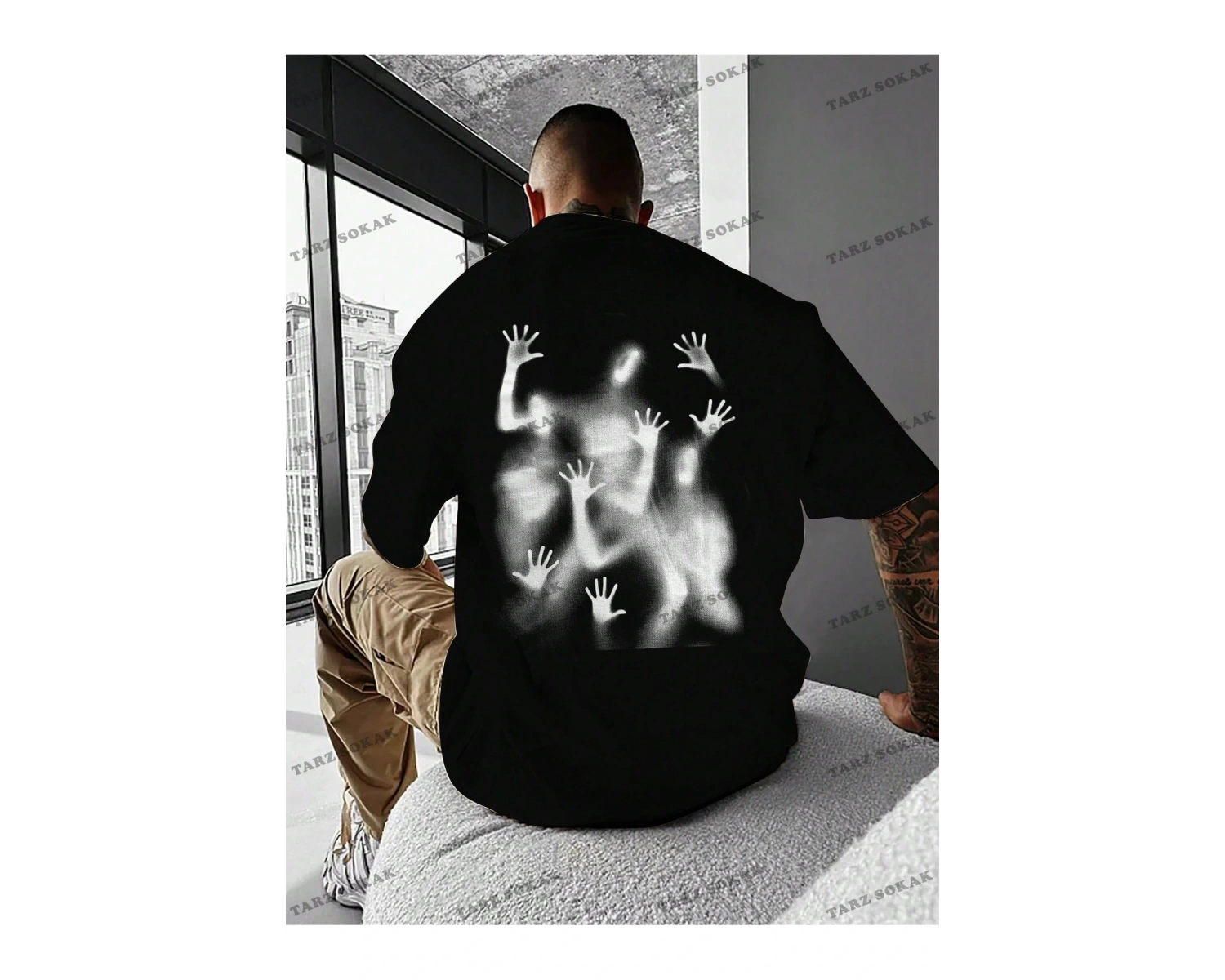 KOD Trend EMRG Loose Fit Erkek Grafik Grafik Düşük Omuz Tişört