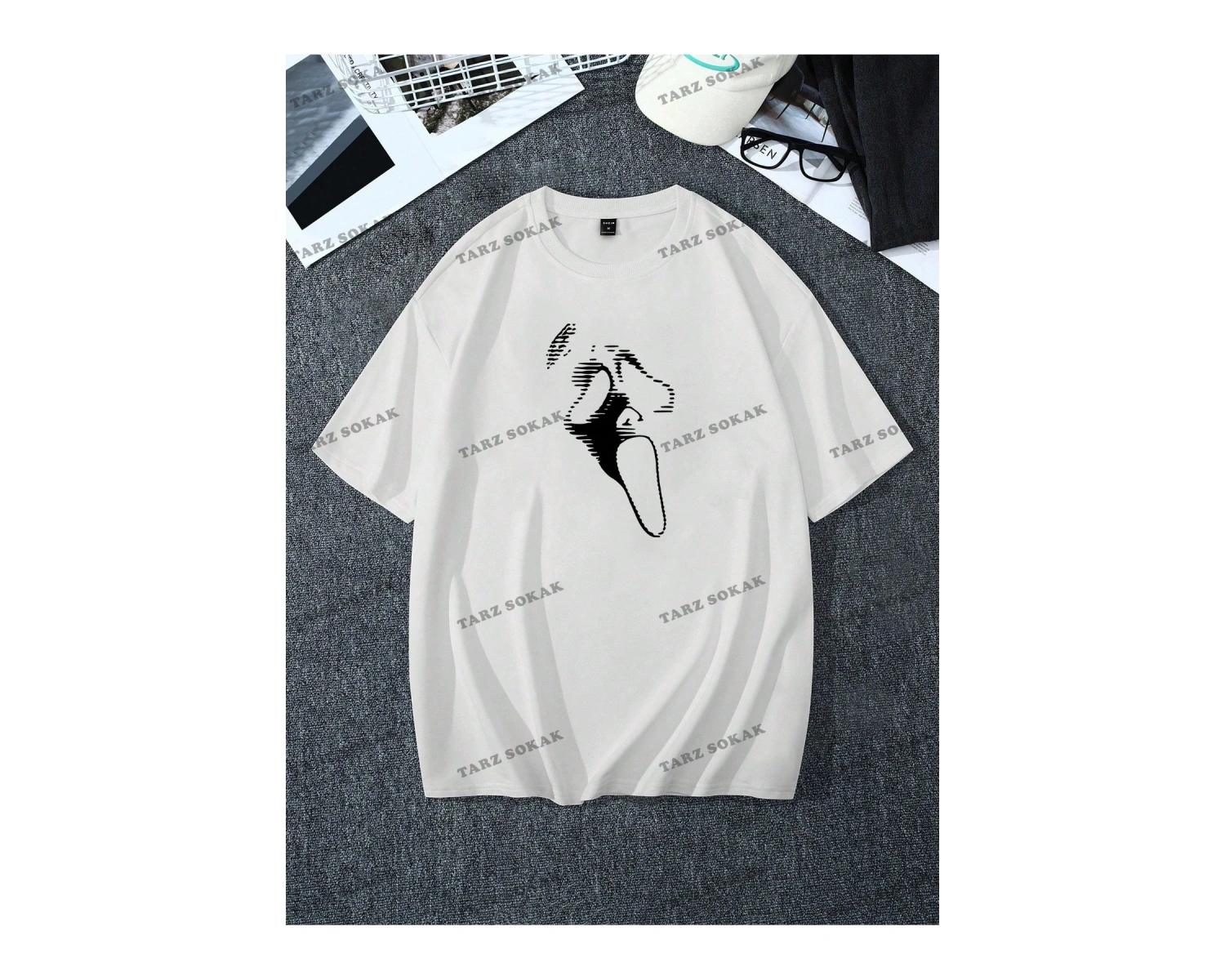 KOD Trend Erkek Baskılı Bol Düşük Omuz Tişört