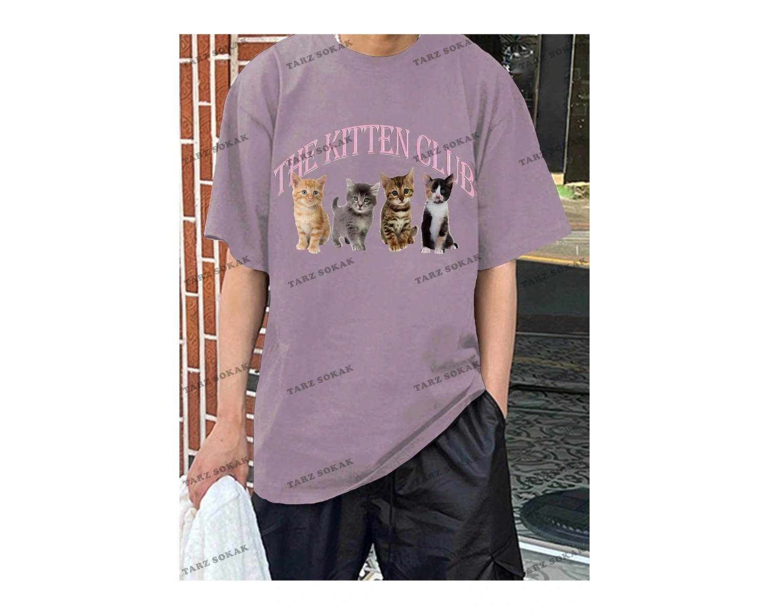 KOD Trend Erkek Baskılı Yuvarlak Yaka Kedi Ve Sloganlı T-Shirt