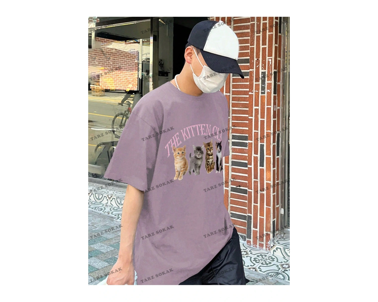 KOD Trend Erkek Baskılı Yuvarlak Yaka Kedi Ve Sloganlı T-Shirt