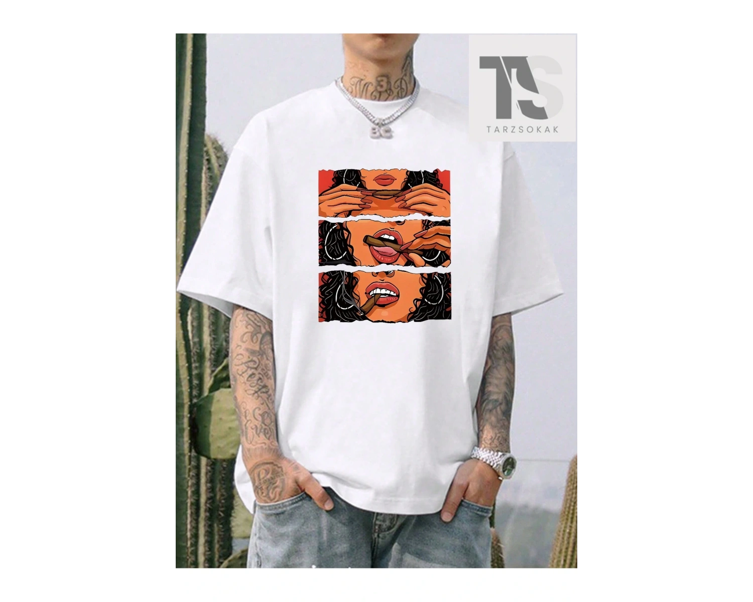 KOD Trend Erkek Beyaz Yuvarlak Yaka Baskılı T-shirt