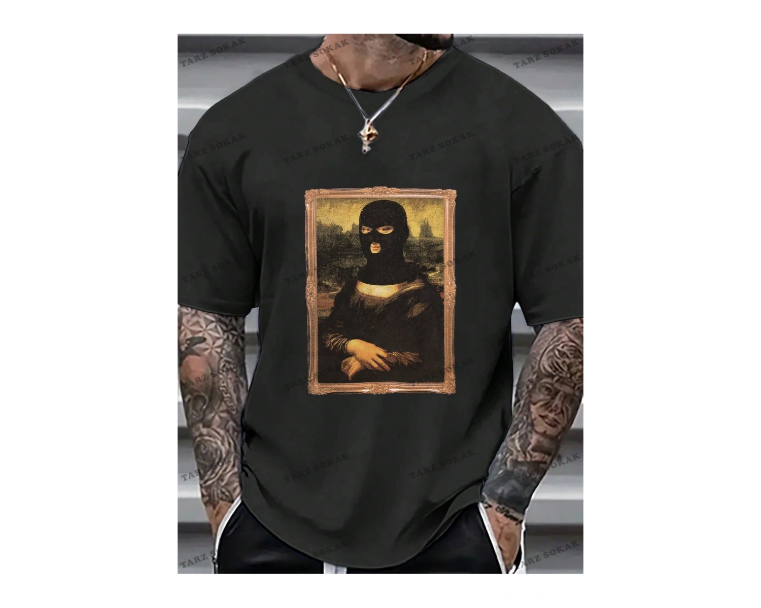 KOD Trend Erkek Büyük Beden Komik Mona Lisa Baskılı T-Shirt