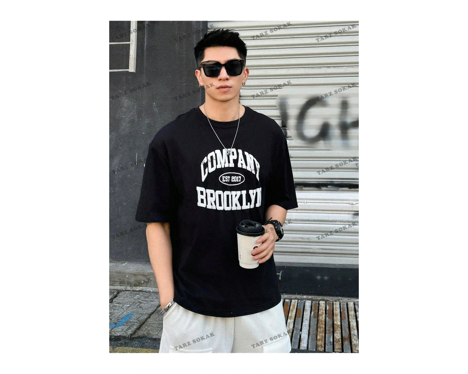 KOD Trend Erkek Harfli Grafik Damla Omuz Tişört