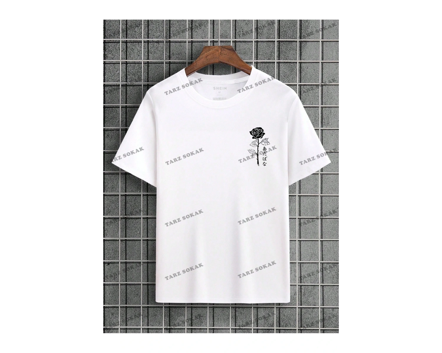 KOD Trend Erkek Japon Harfli ve Çiçek Baskılı Tişört