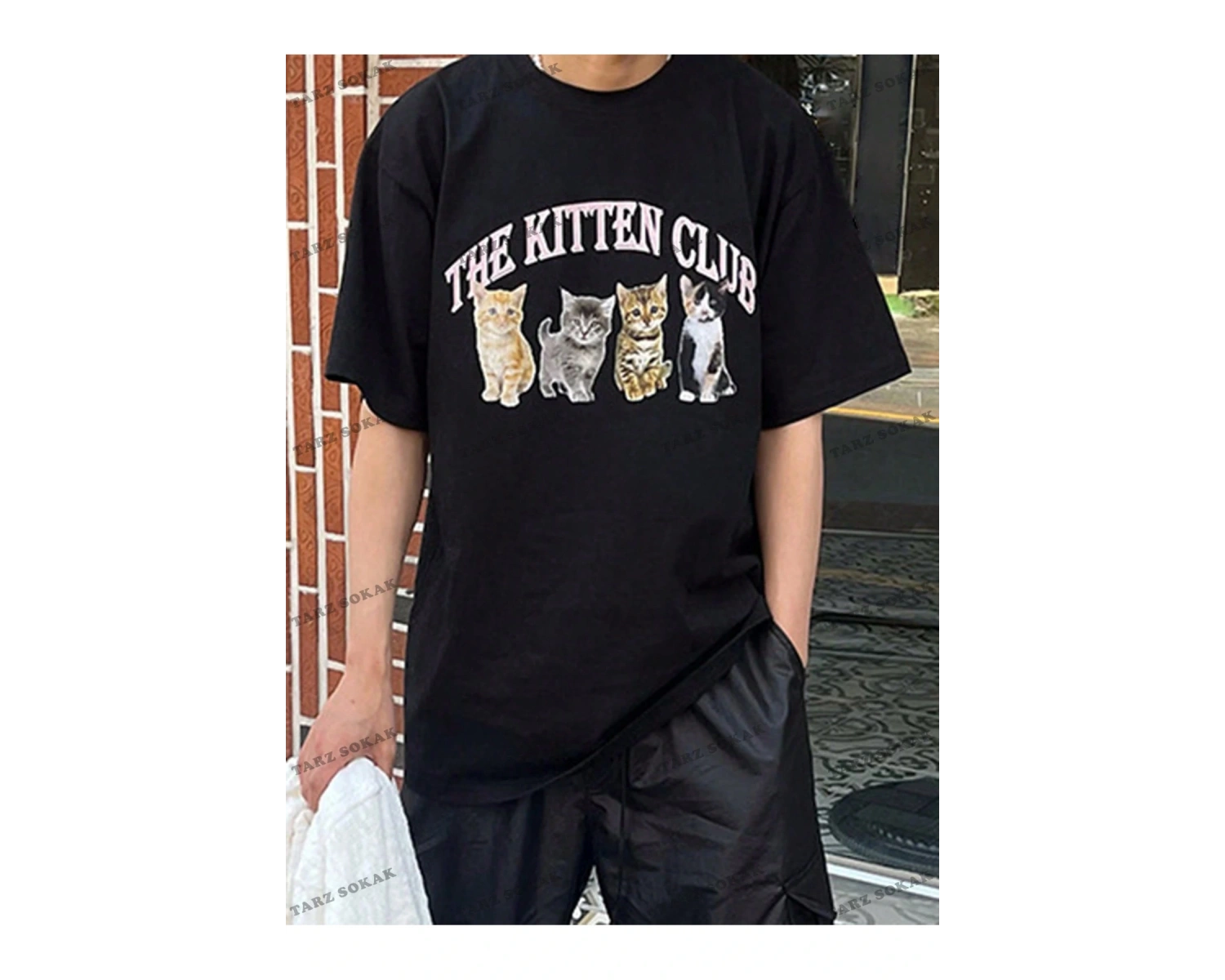 KOD Trend Erkek Kedi & Harf Grafikli Tişört