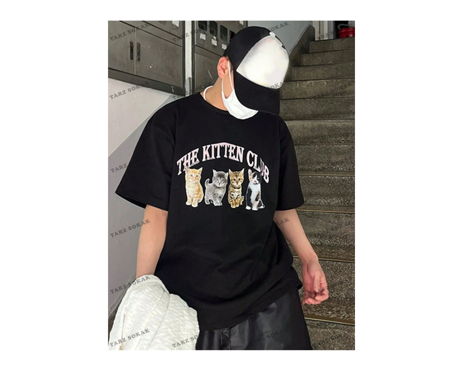 KOD Trend Erkek Kedi & Harf Grafikli Tişört