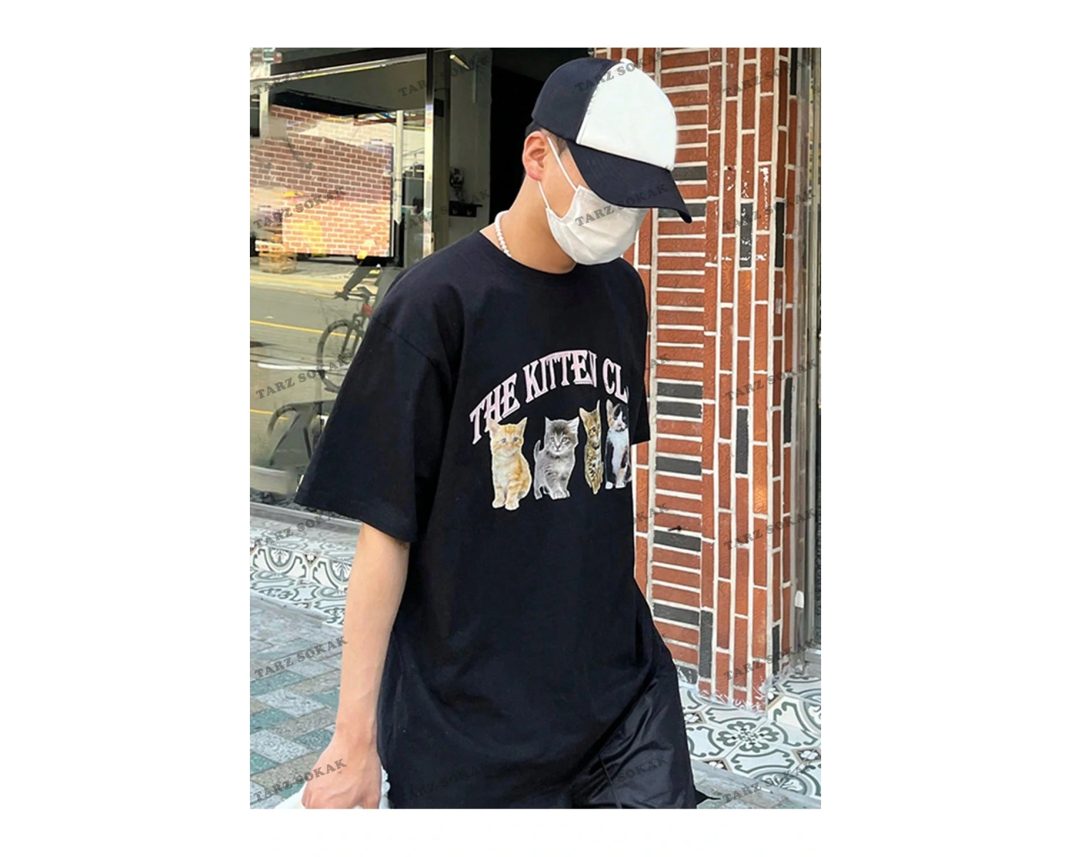 KOD Trend Erkek Kedi & Harf Grafikli Tişört