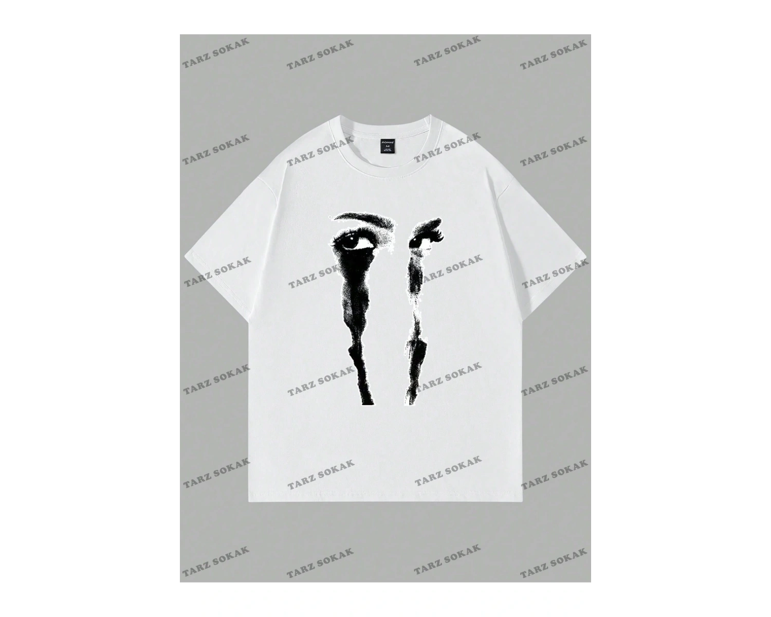 KOD Trend Goth Erkek Figür Grafik Damla Omuz Tişört