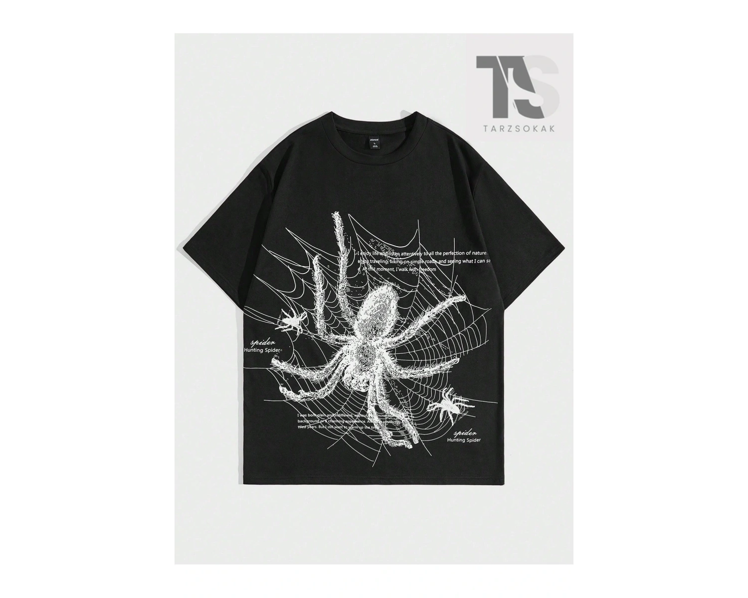 KOD Trend Goth Erkek Örümcek Desenli Bisiklet Yaka Tişört