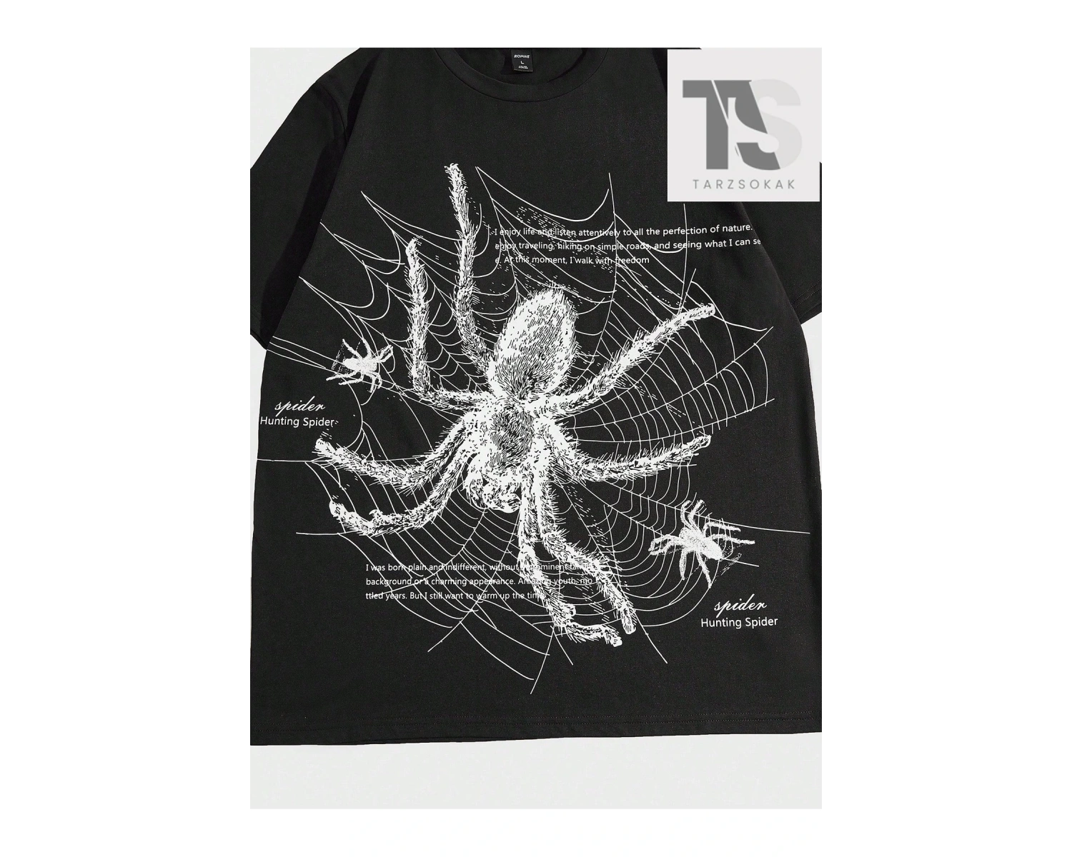 KOD Trend Goth Erkek Örümcek Desenli Bisiklet Yaka Tişört