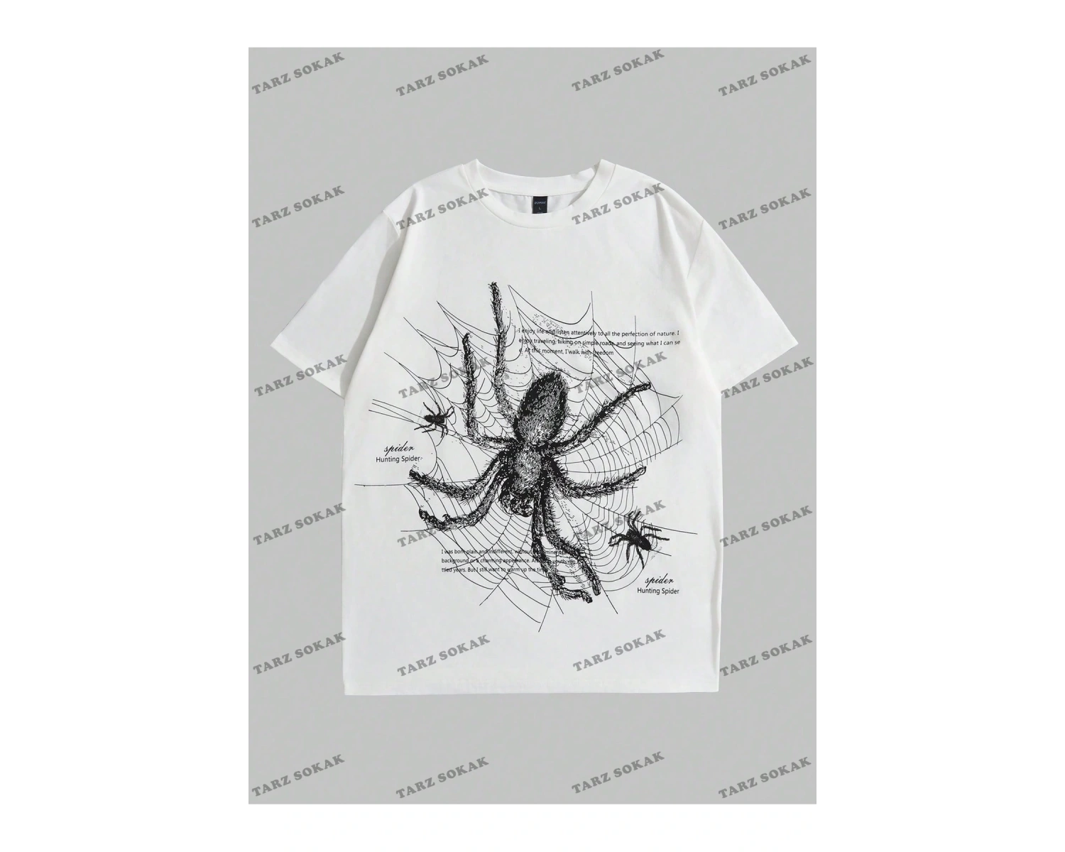 KOD Trend Goth Erkek Sloganlı ve Örümcek Desenli Tişört