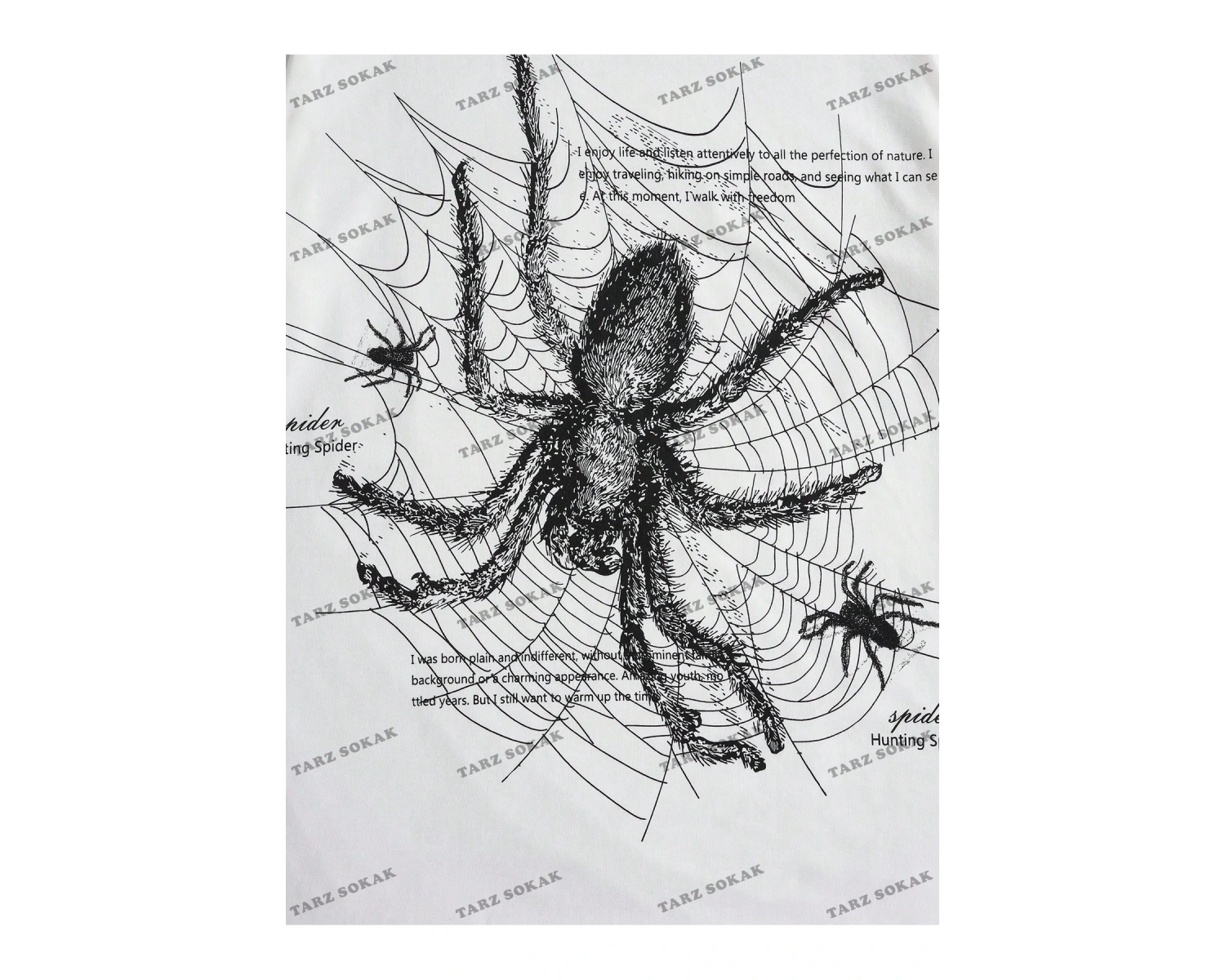 KOD Trend Goth Erkek Sloganlı ve Örümcek Desenli Tişört