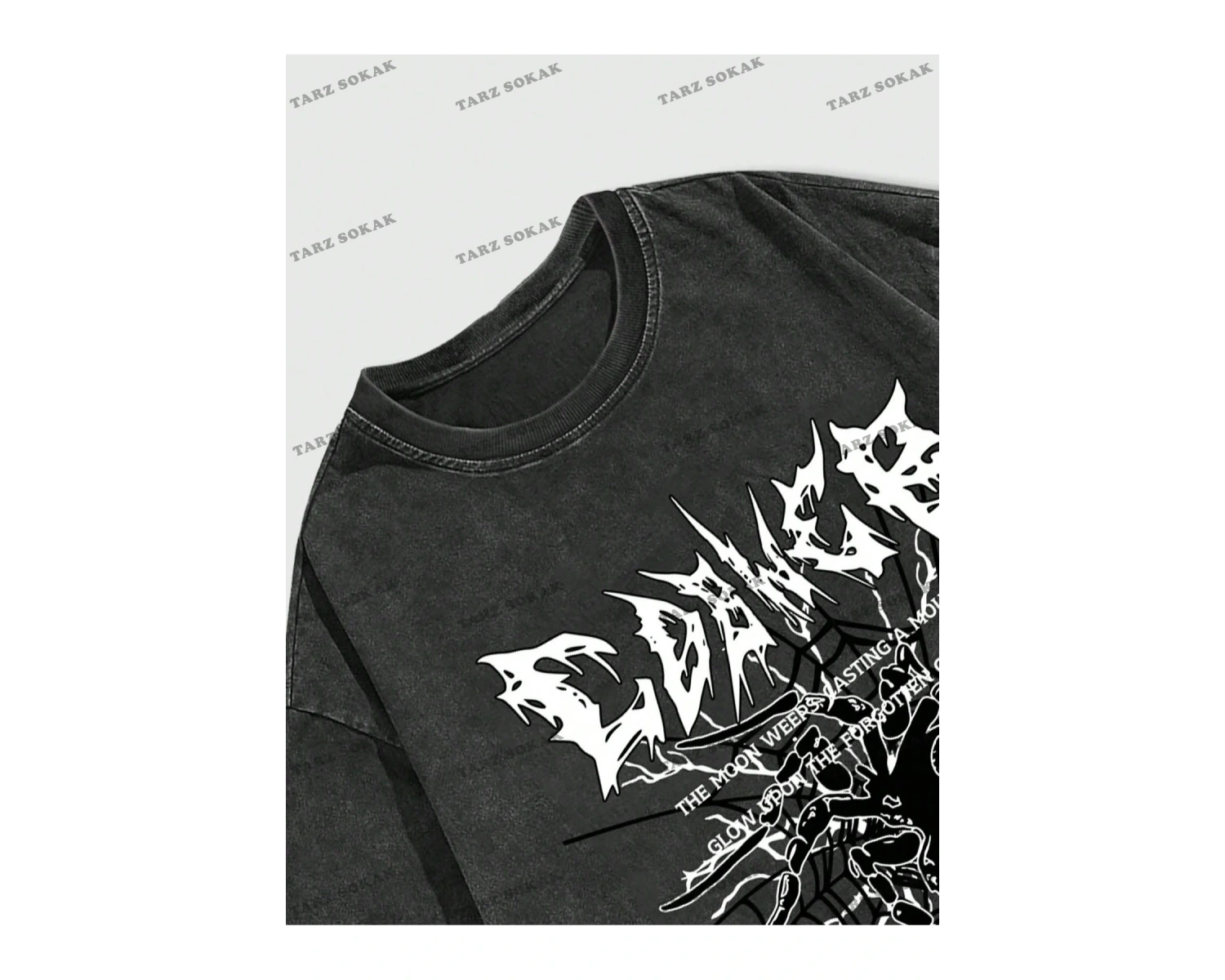 KOD Trend Grunge Punk Erkek Örümcek Mektup Grafikli Tişört