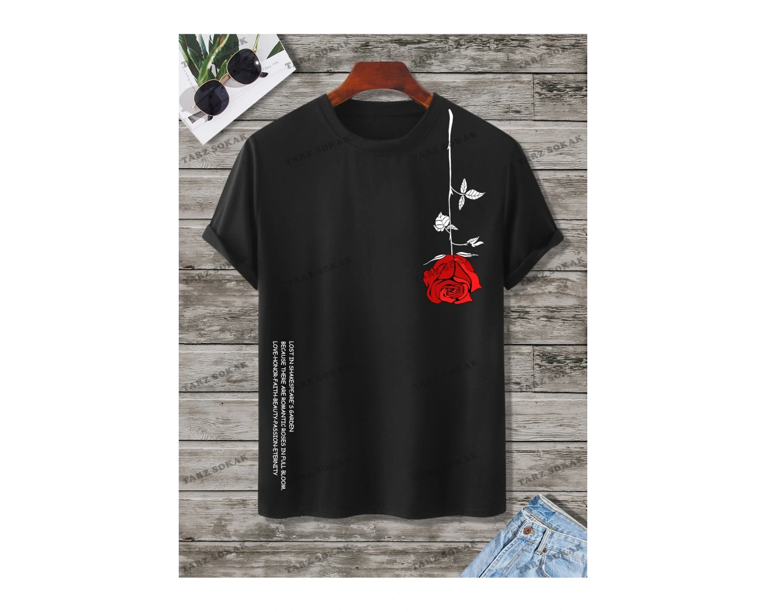 KOD Trend Homme Erkek Çiçek & Slogan Grafikli Tişört