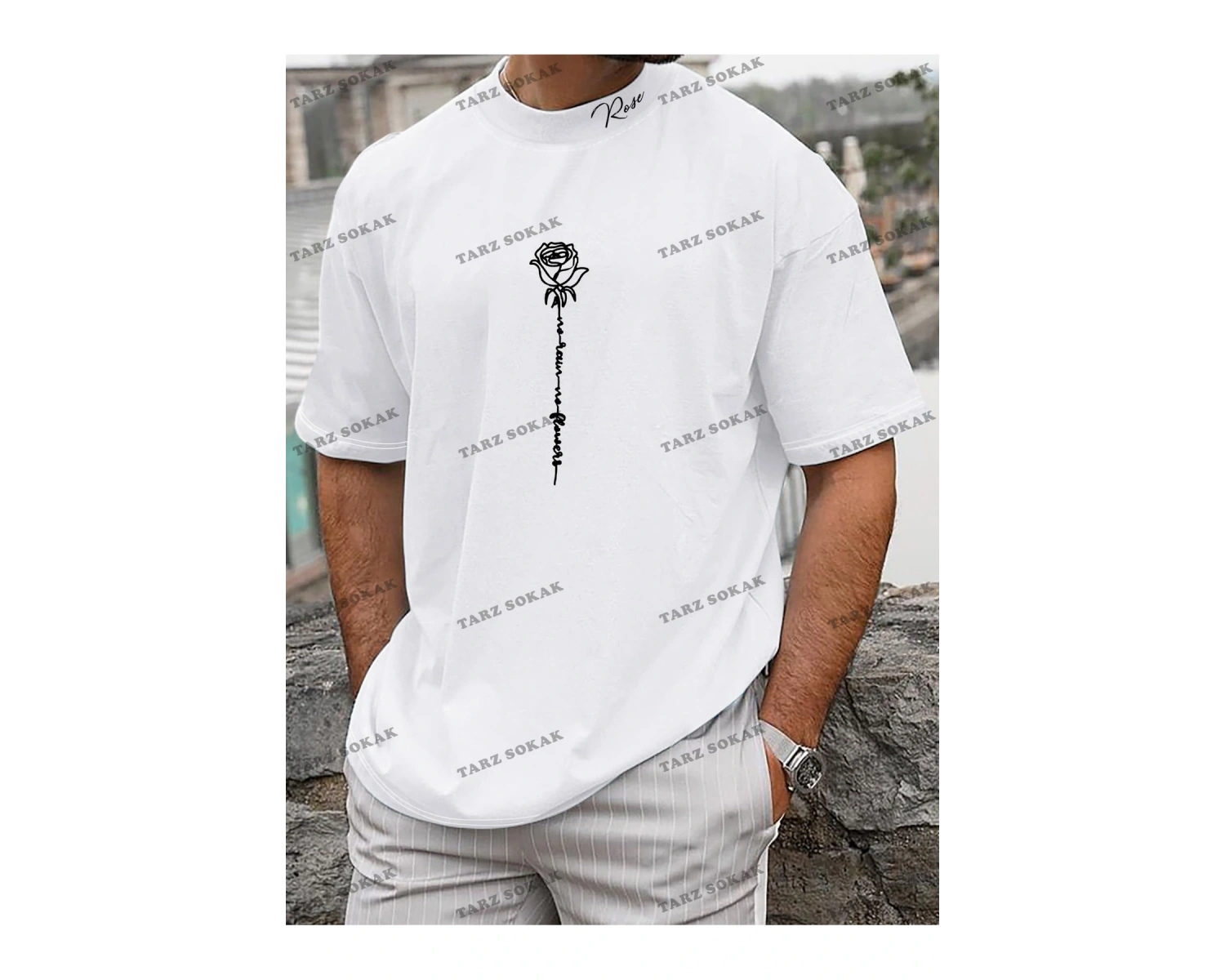 KOD Trend Homme Erkek Çiçek ve Harf Grafikli Tişört