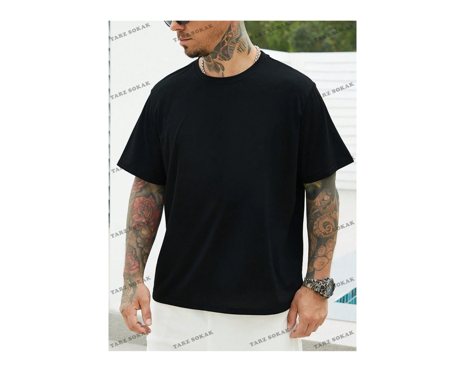 KOD Trend Homme Erkek Plus Katı Yuvarlak Yaka Tişört