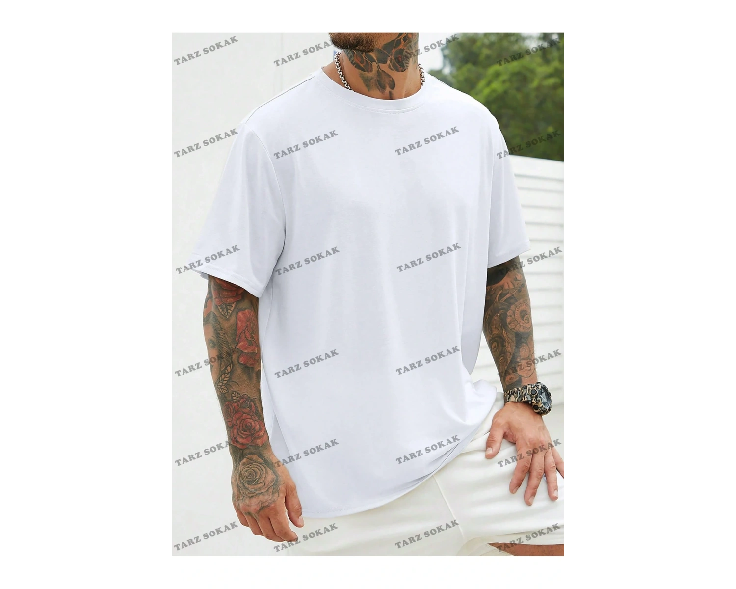 KOD Trend Homme Erkek Plus Katı Yuvarlak Yaka Tişört