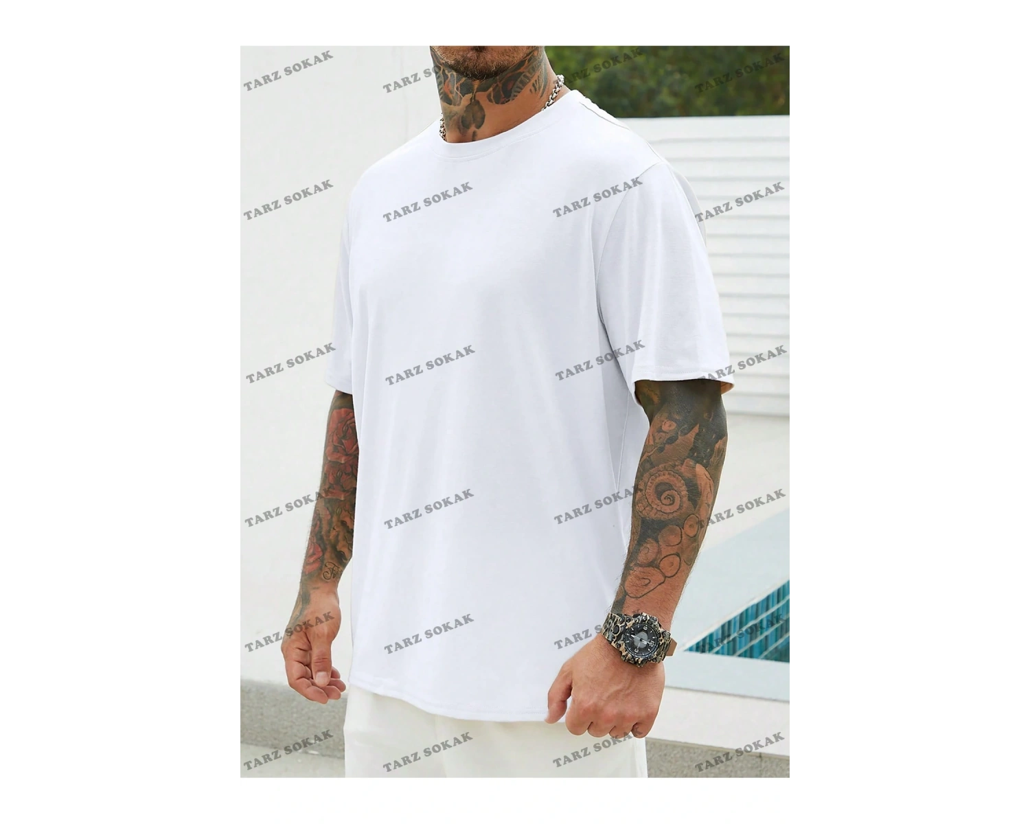 KOD Trend Homme Erkek Plus Katı Yuvarlak Yaka Tişört