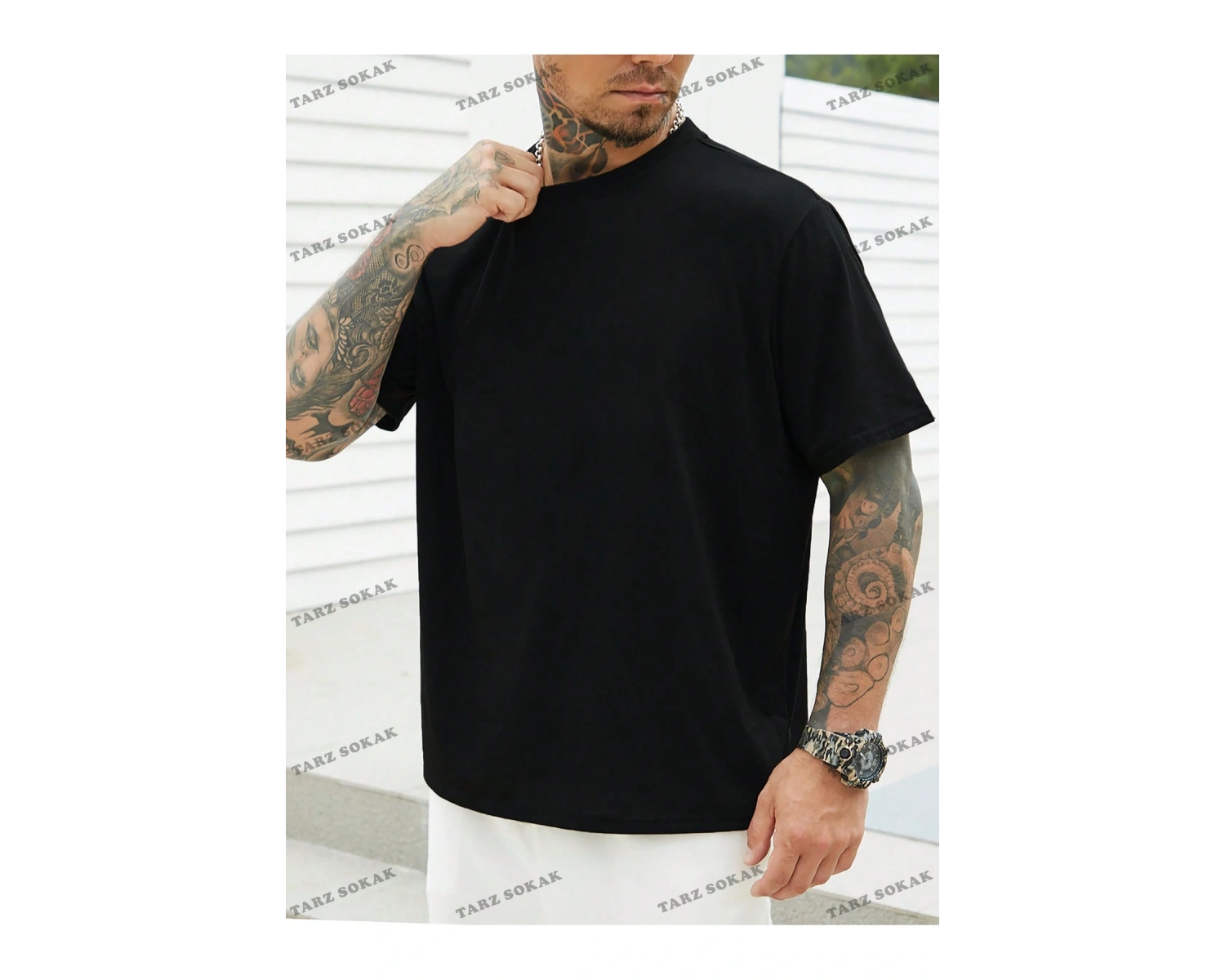 KOD Trend Homme Erkek Plus Katı Yuvarlak Yaka Tişört