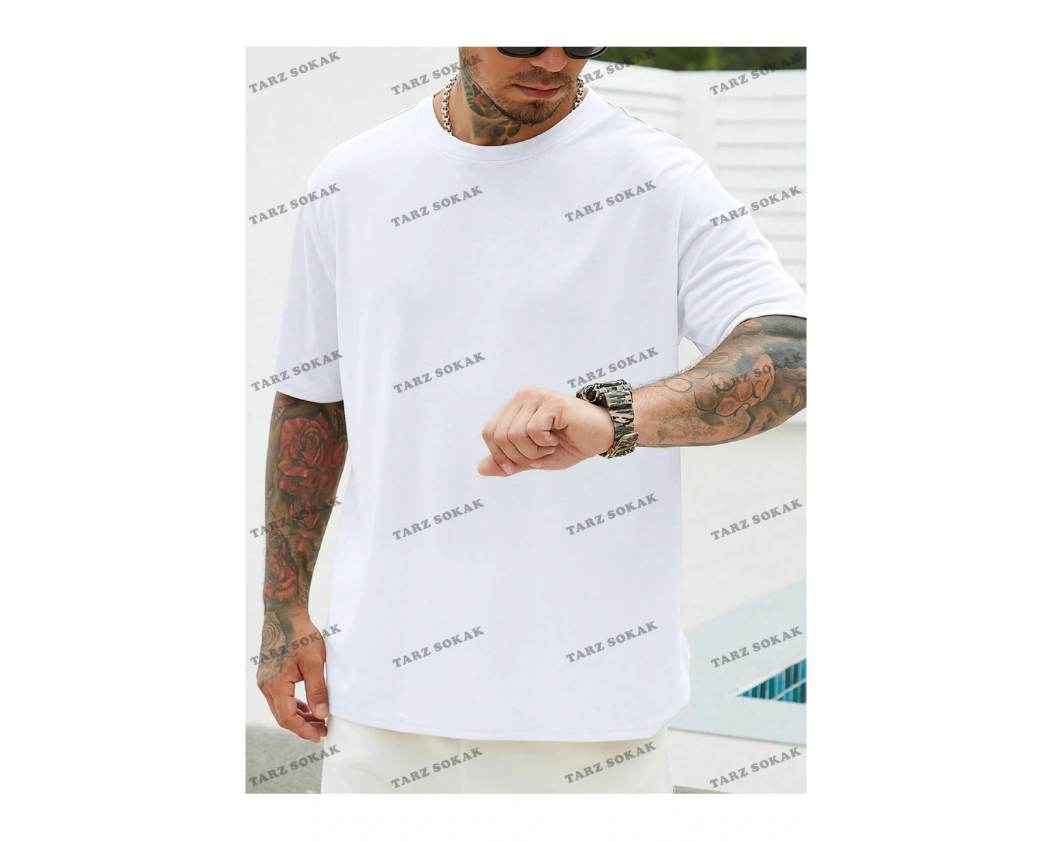 KOD Trend Homme Erkek Plus Katı Yuvarlak Yaka Tişört