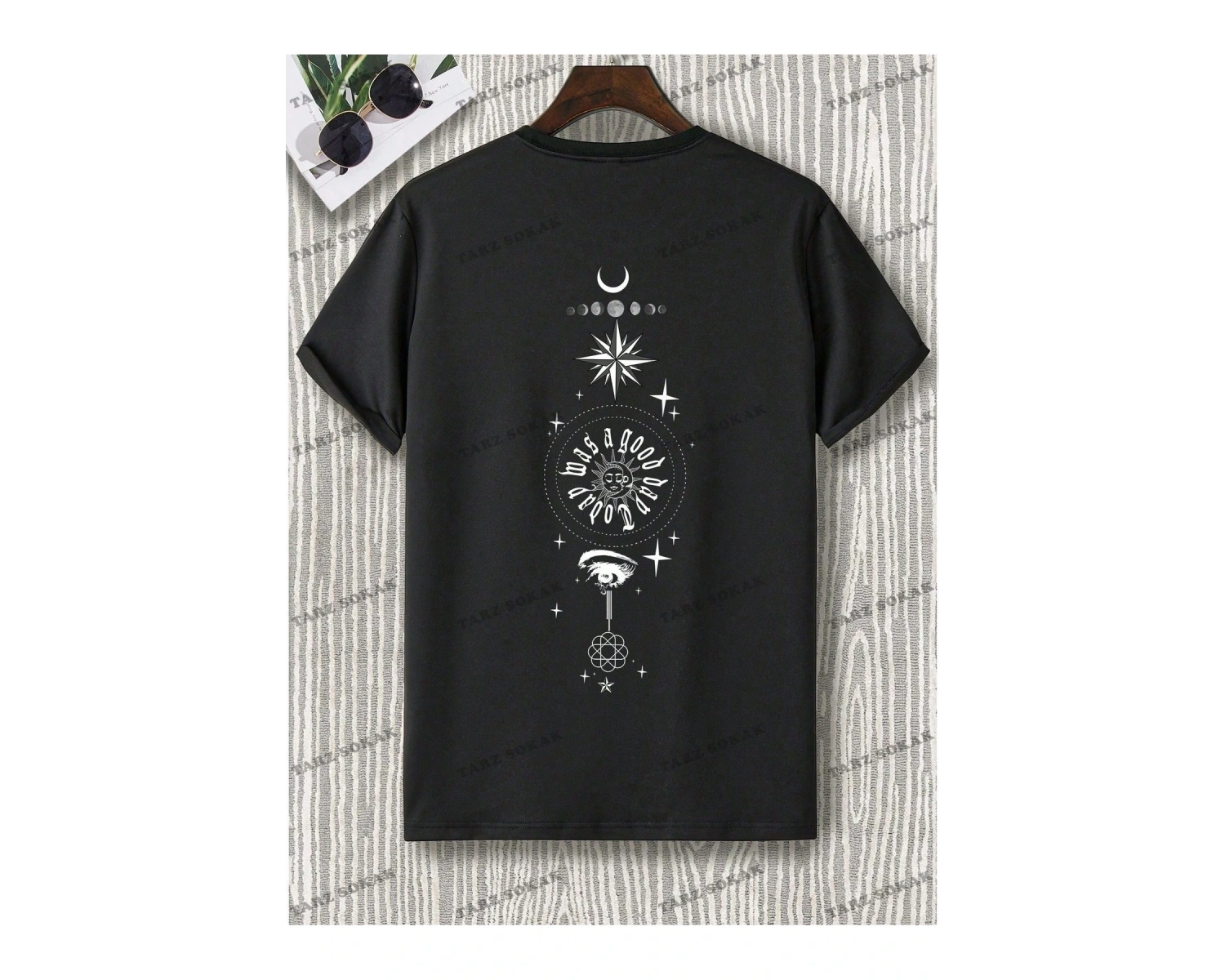 KOD Trend Hypemode Erkek Plus Güneş ve Ay Baskılı Damla Omuz Tişört