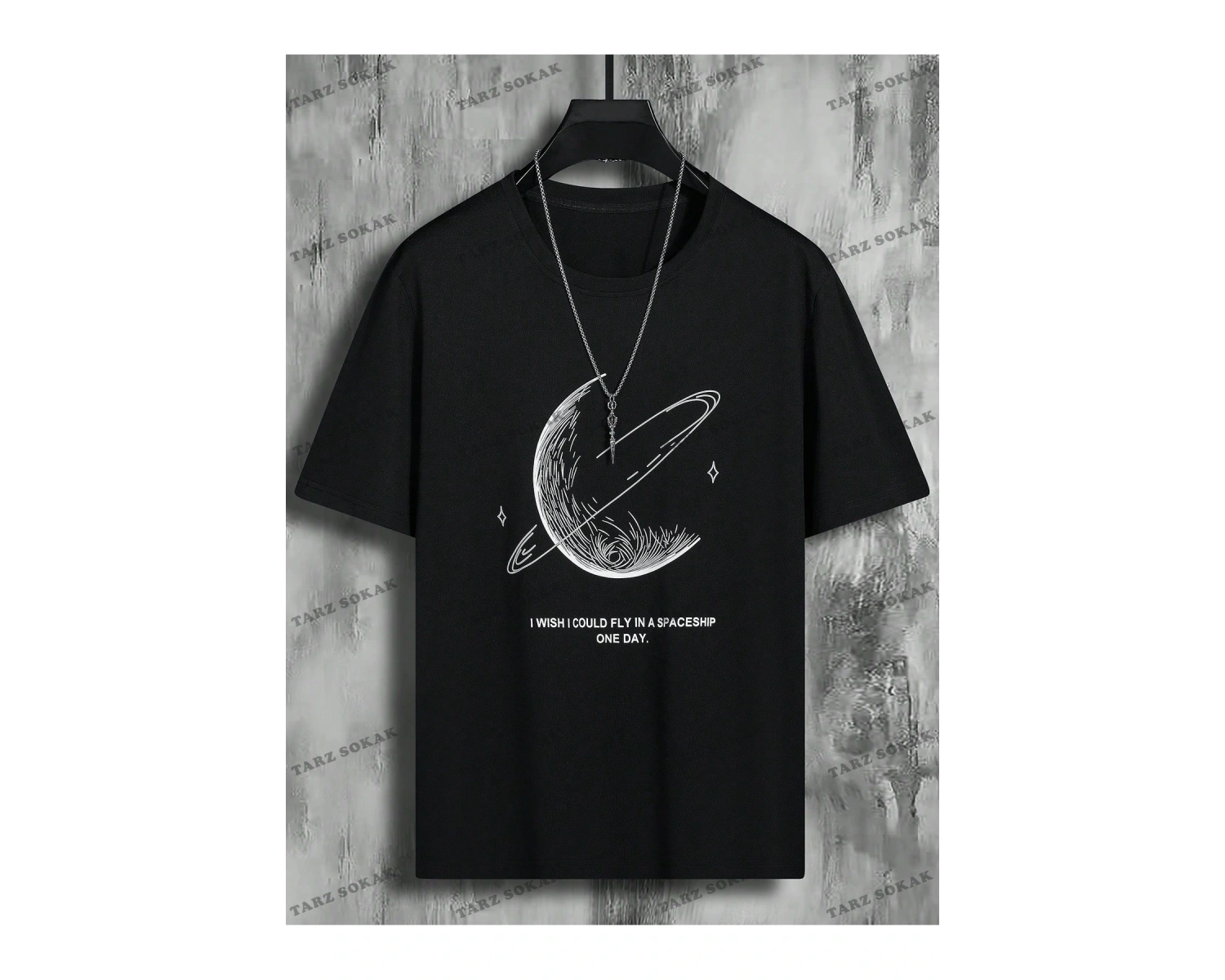 KOD Trend Hypemode Erkek Sloganı ve Gezegen Baskılı Tişört