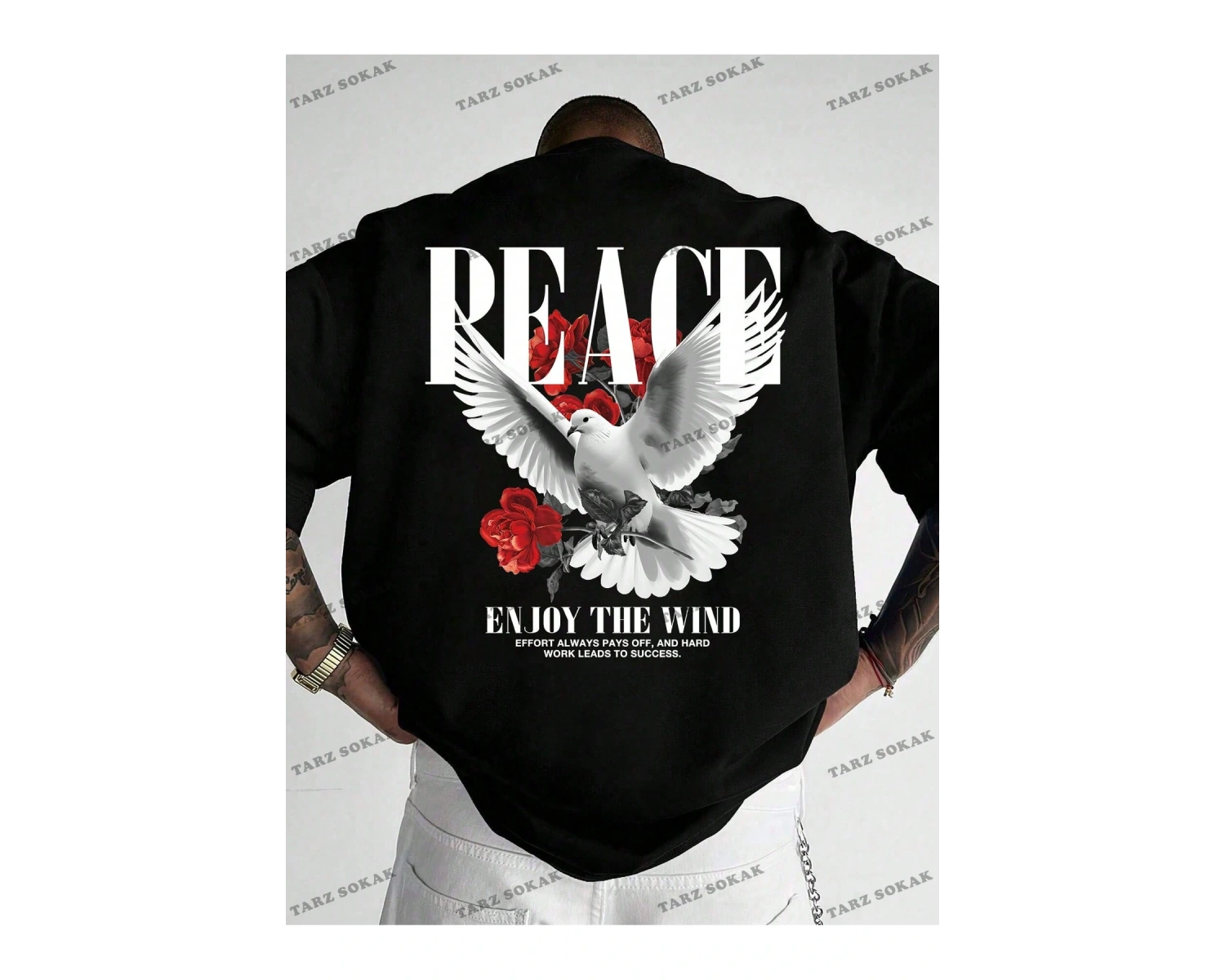 KOD Trend Hypemode Loose Men Plus Güvercin ve Slogan Baskılı Grafikli Tişört