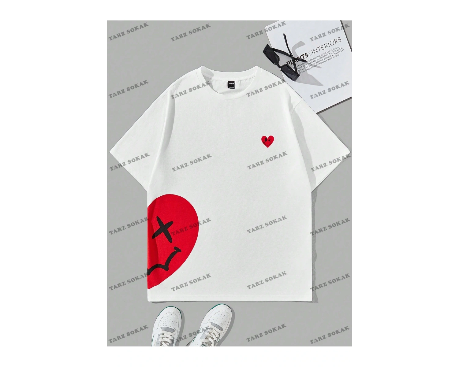 KOD Trend Hypemode Salaş Erkek Kalp Baskılı Tişört