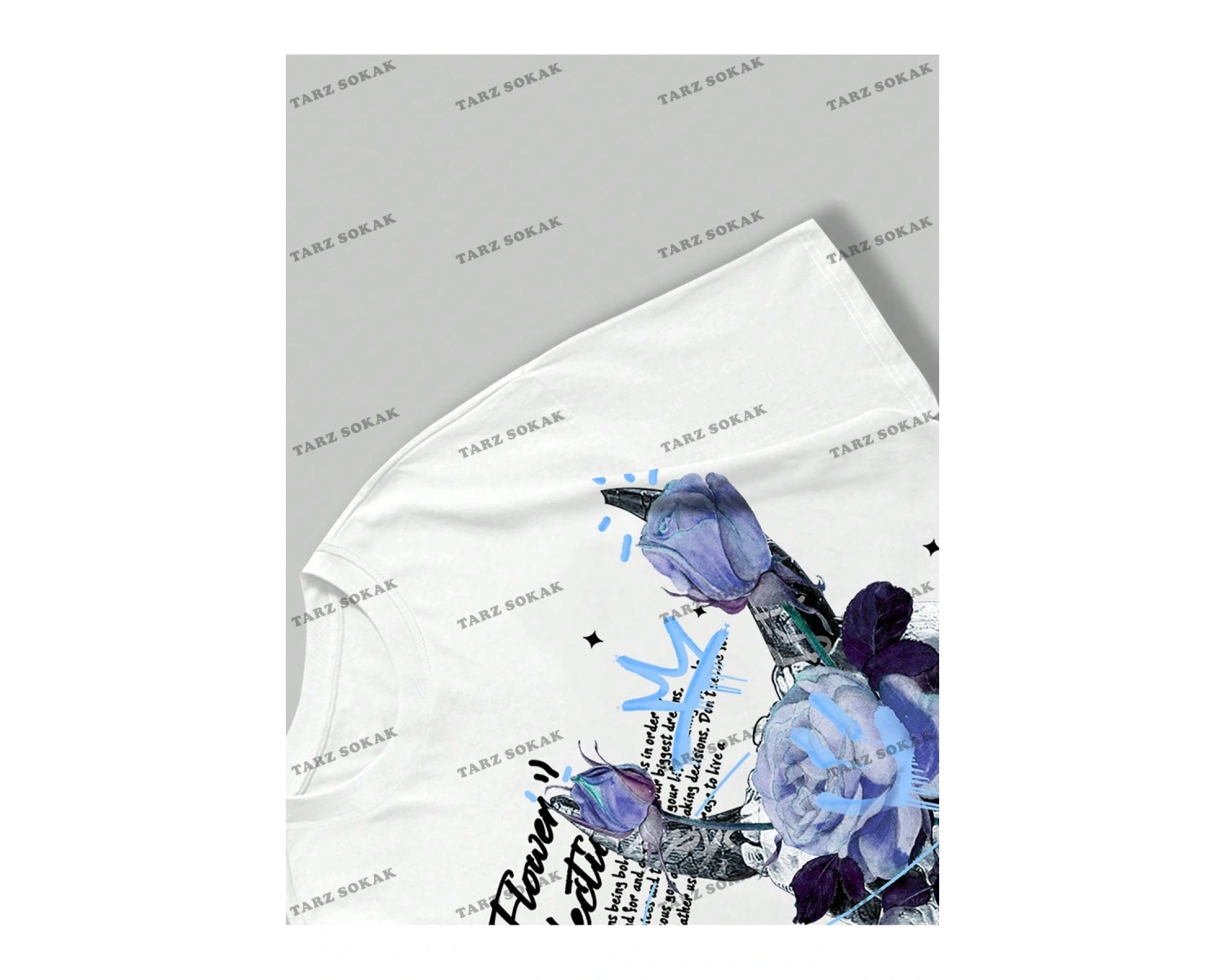 KOD Trend Street Life Erkek Çiçek & Slogan Grafikli Tişört