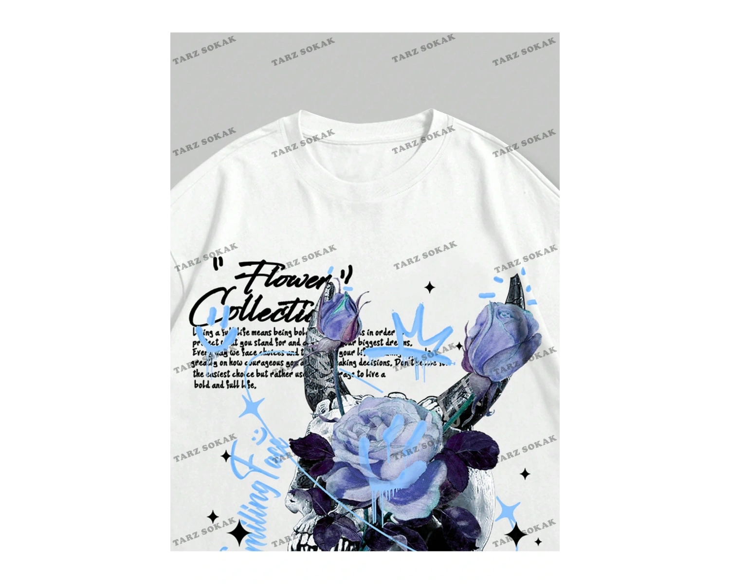 KOD Trend Street Life Erkek Çiçek & Slogan Grafikli Tişört