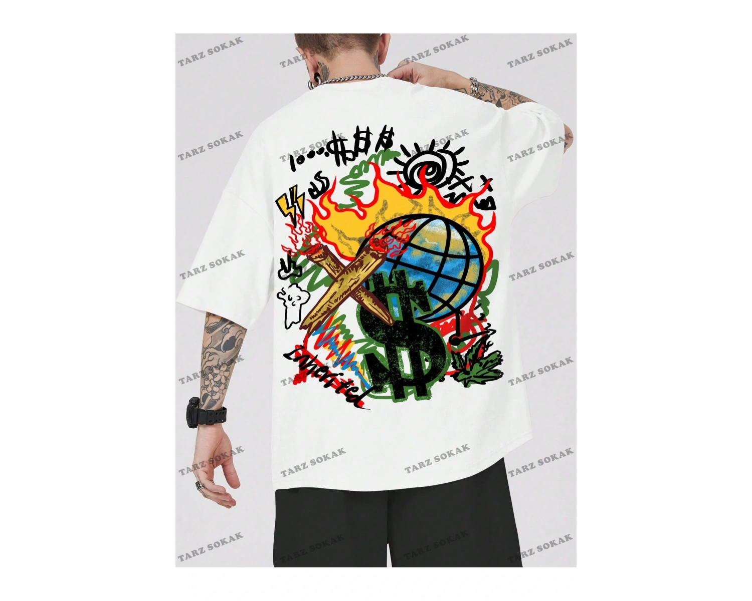 KOD Trend Street Life Erkek Karikatür ve Mektup Grafikli Tişört